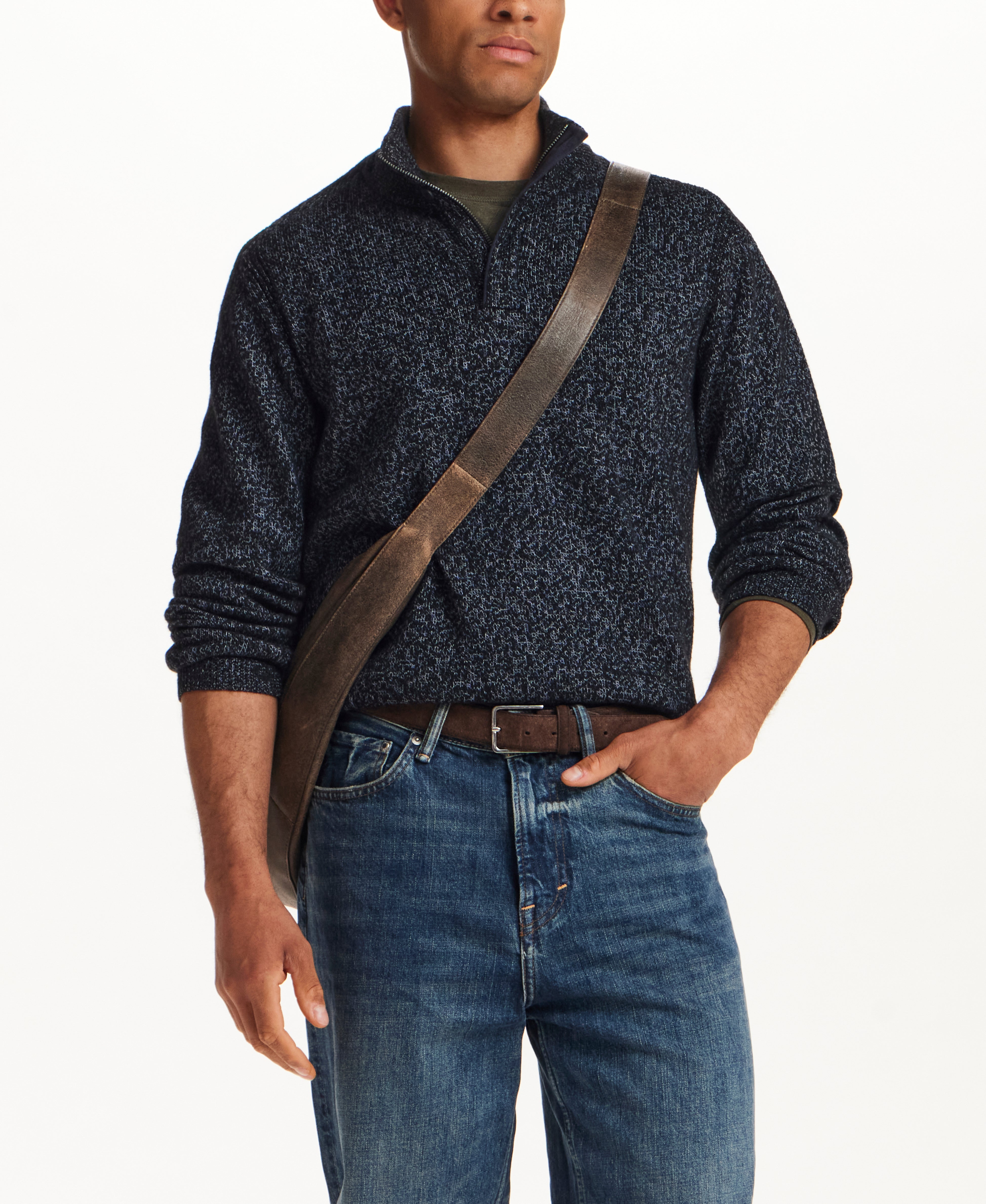 MIXY QUARTER ZIP WITH BUTTON MOCKNECK in NIGHT SEA (F2640929WV)