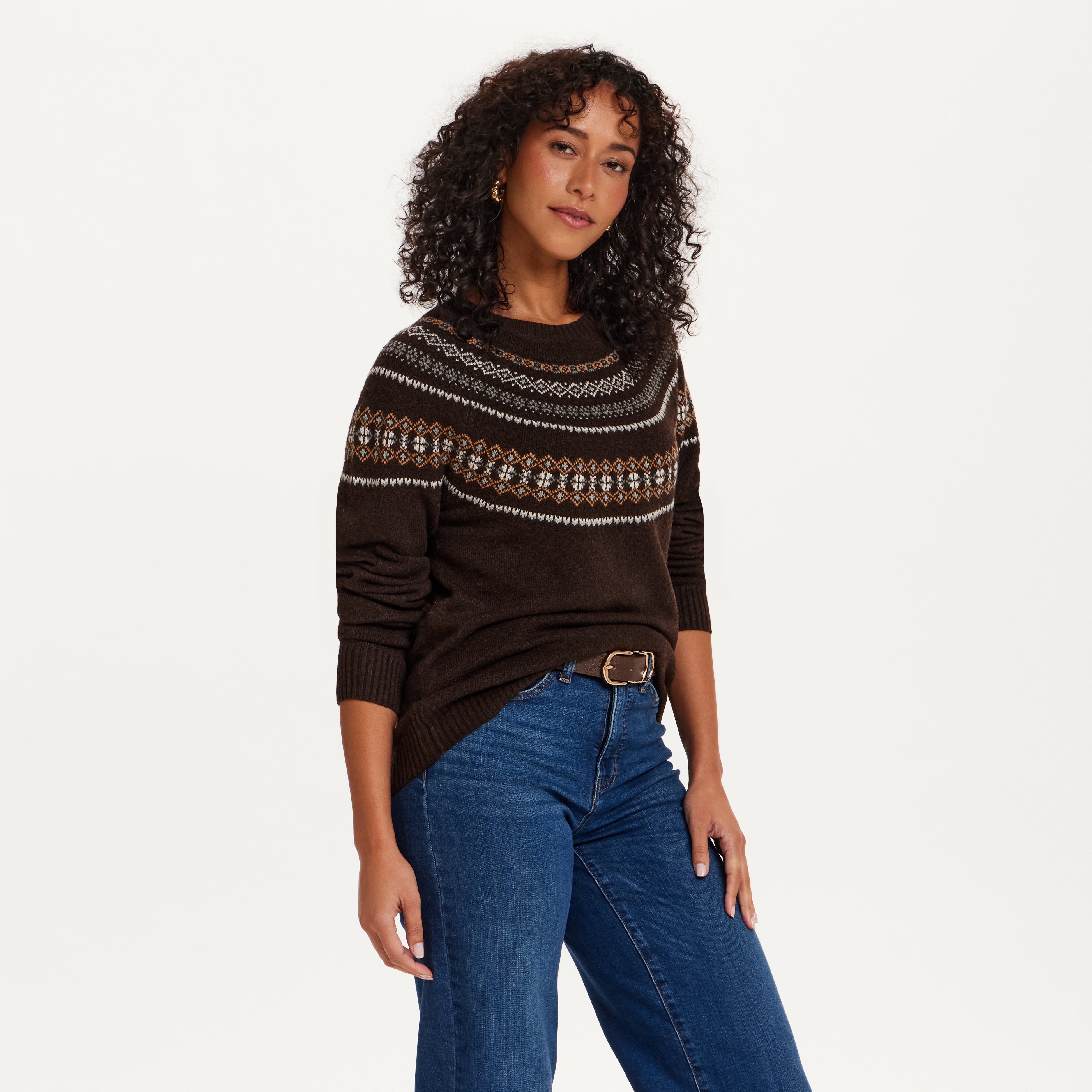 Hazy Fair Isle Crewneck Sweater in Brown