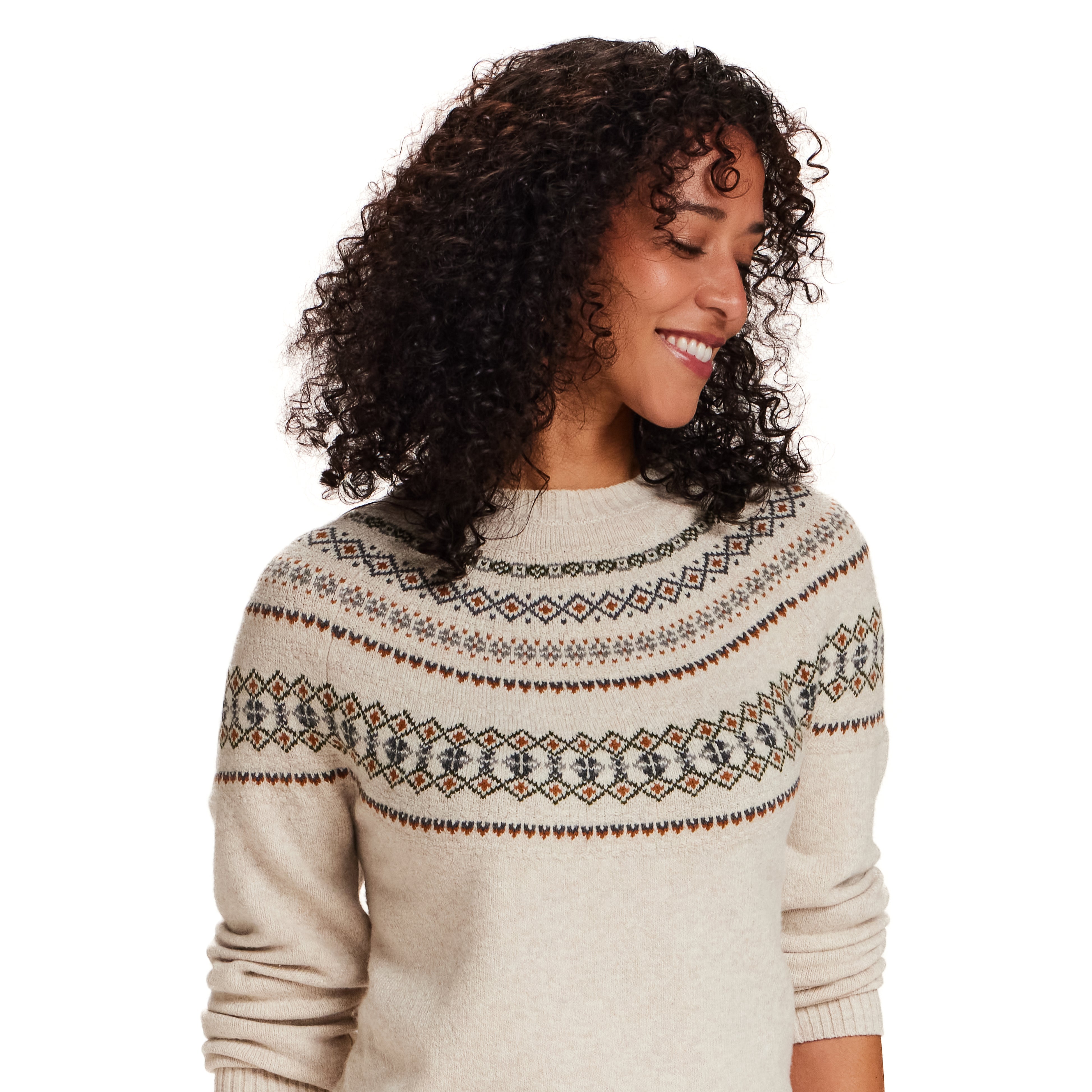 Hazy Fair Isle Crewneck Sweater in Cream