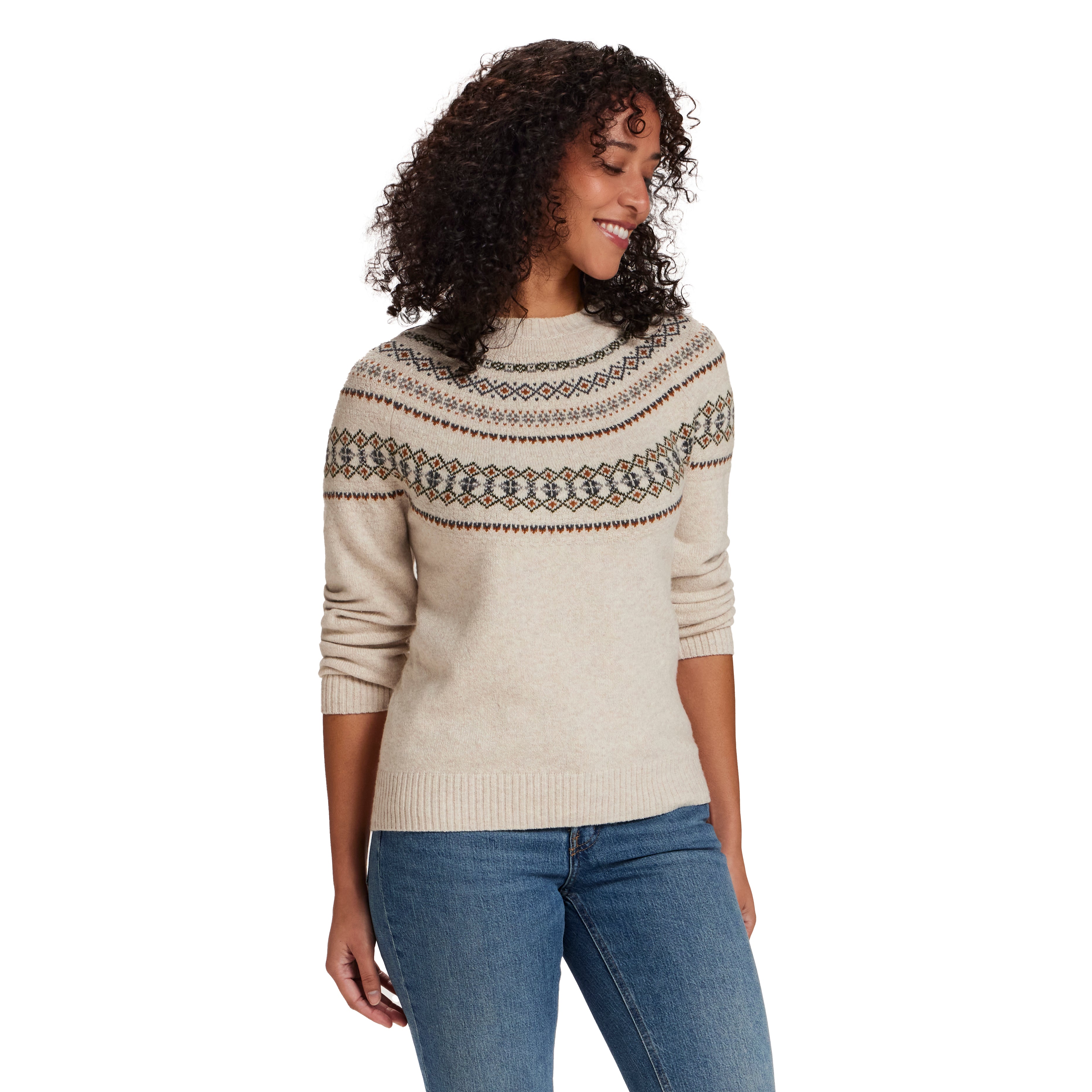 Hazy Fair Isle Crewneck Sweater in Cream