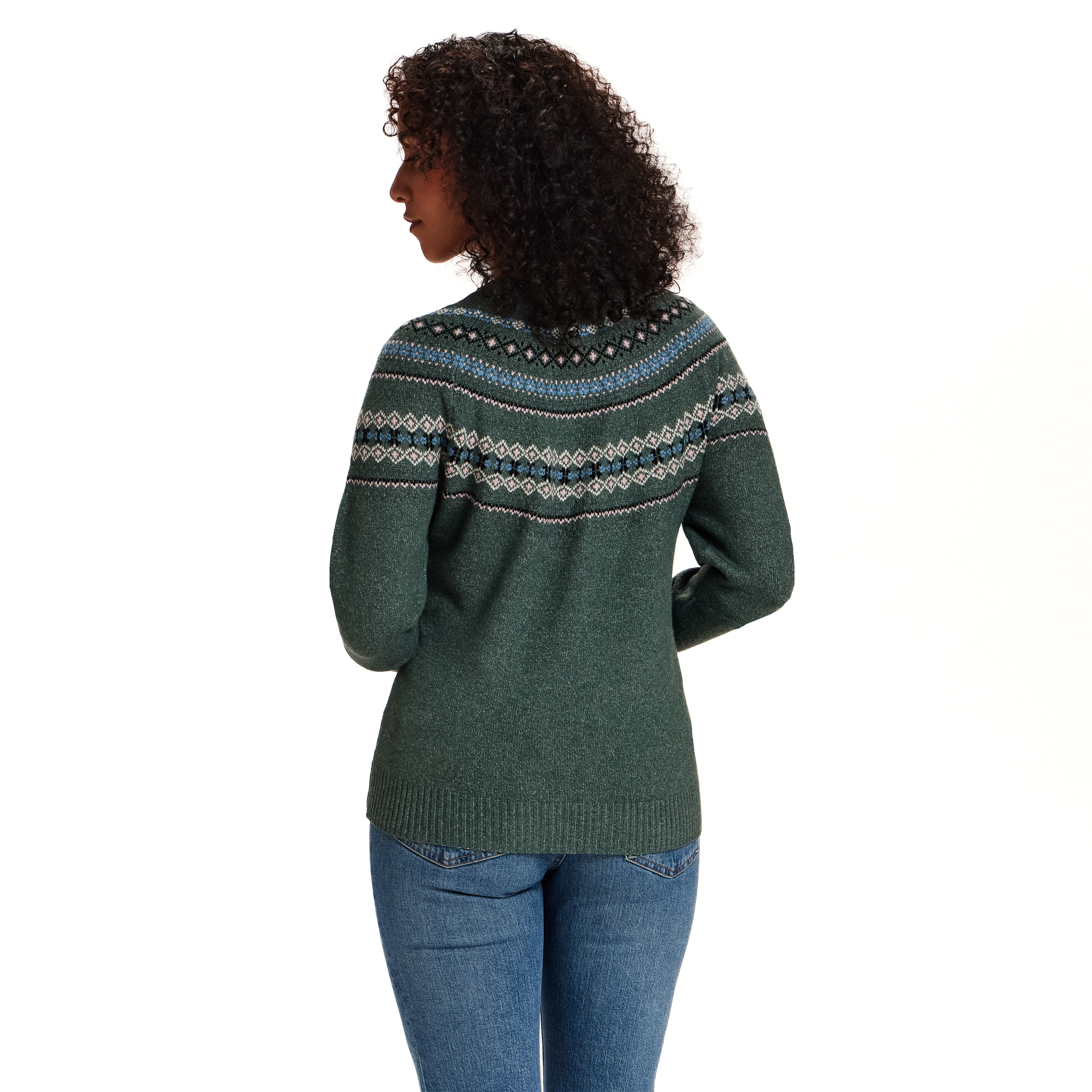 Hazy Fair Isle Crewneck Sweater in Green