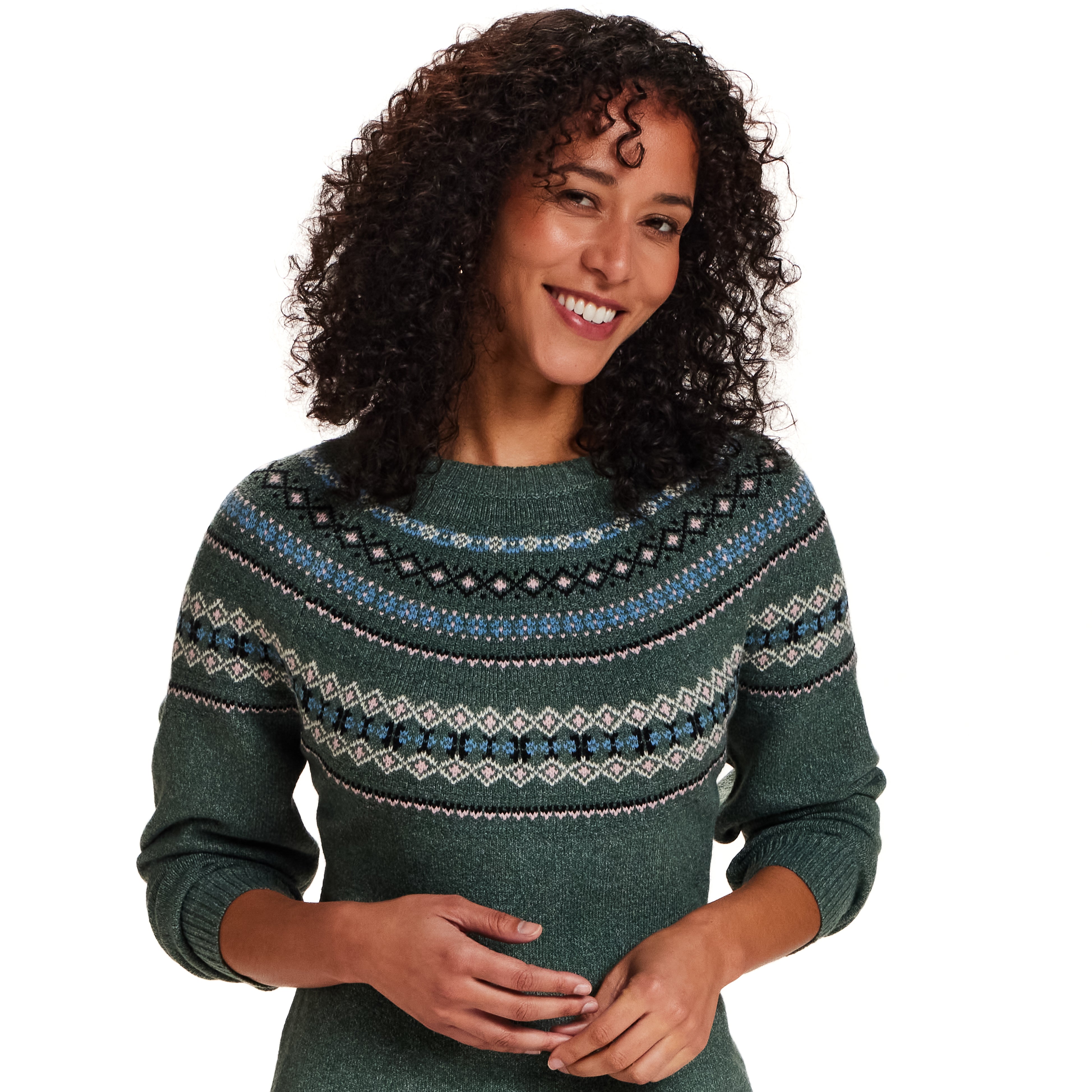 Hazy Fair Isle Crewneck Sweater in Green