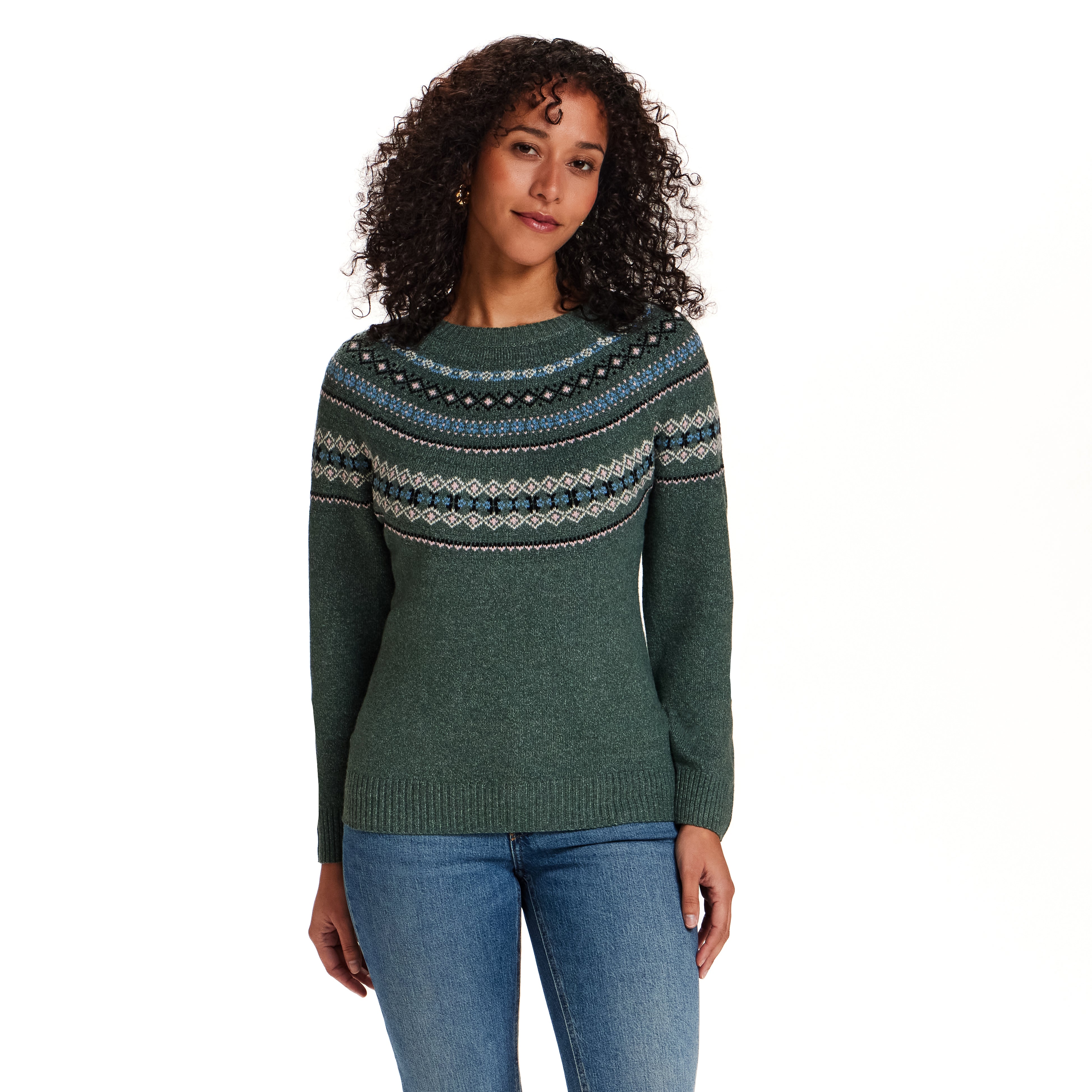 Hazy Fair Isle Crewneck Sweater in Green