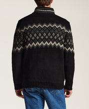 Sherpa-Lined Fair Isle Full-Zip Sweater Jacket in Black