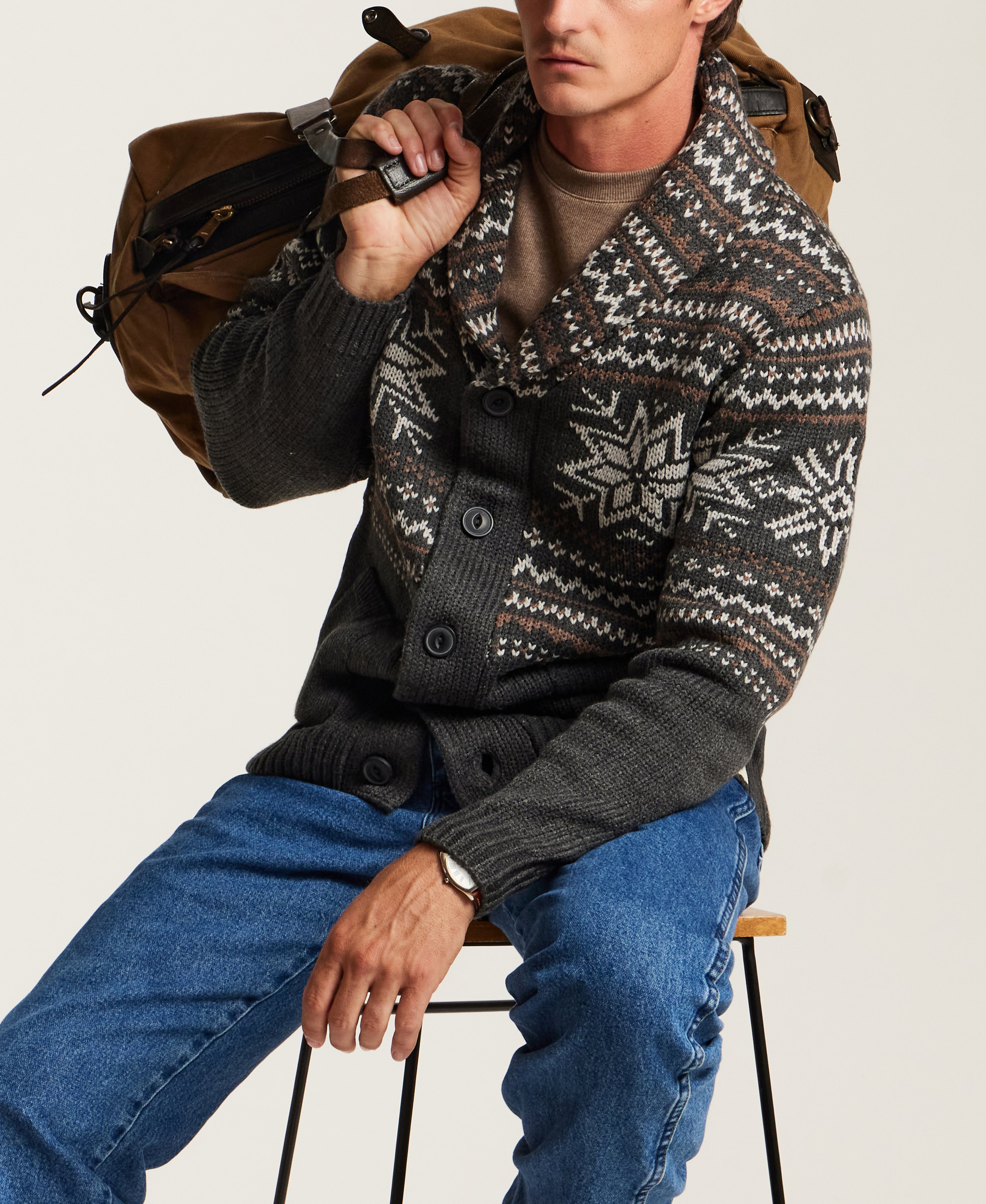 Nordic Shawl Cardigan in Charcoal Heather