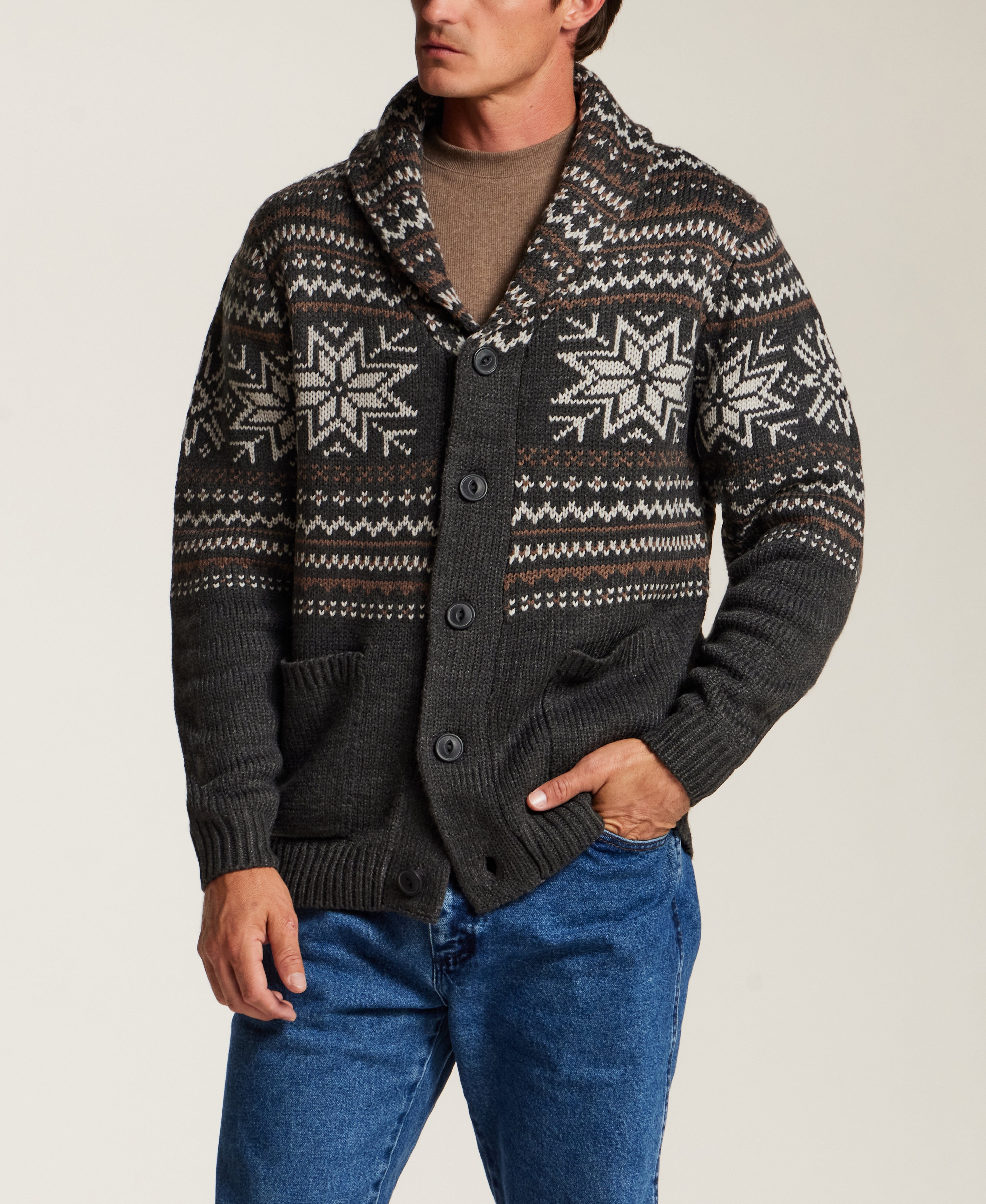 Nordic Shawl Cardigan in Charcoal Heather