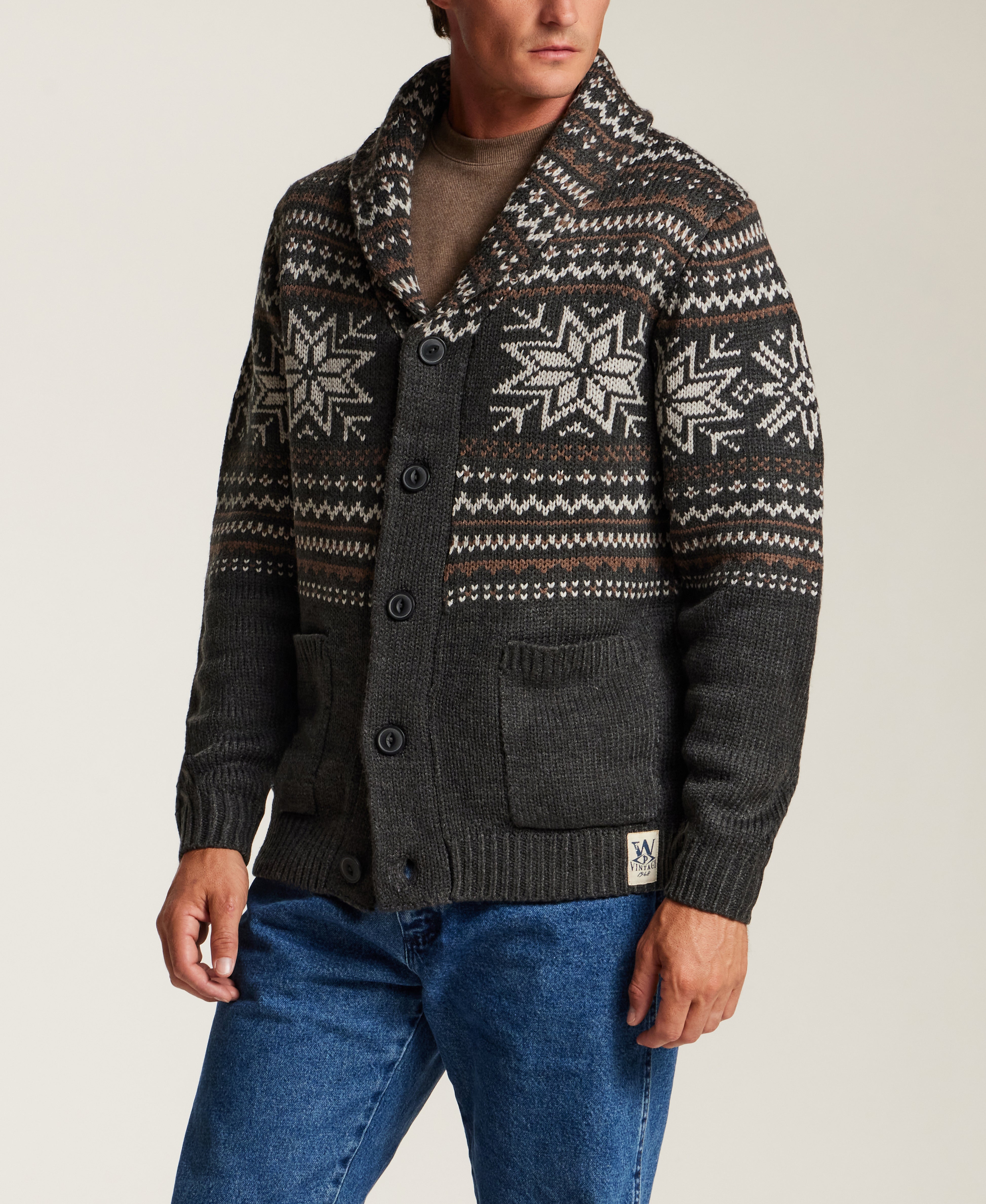 Nordic Shawl Cardigan in Charcoal Heather