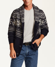 SNOWFLAKE SHAWL COLLAR SWEATER JACKET in NAVY (F2640939WV)