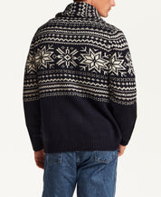SNOWFLAKE SHAWL COLLAR SWEATER JACKET in NAVY (F2640939WV)