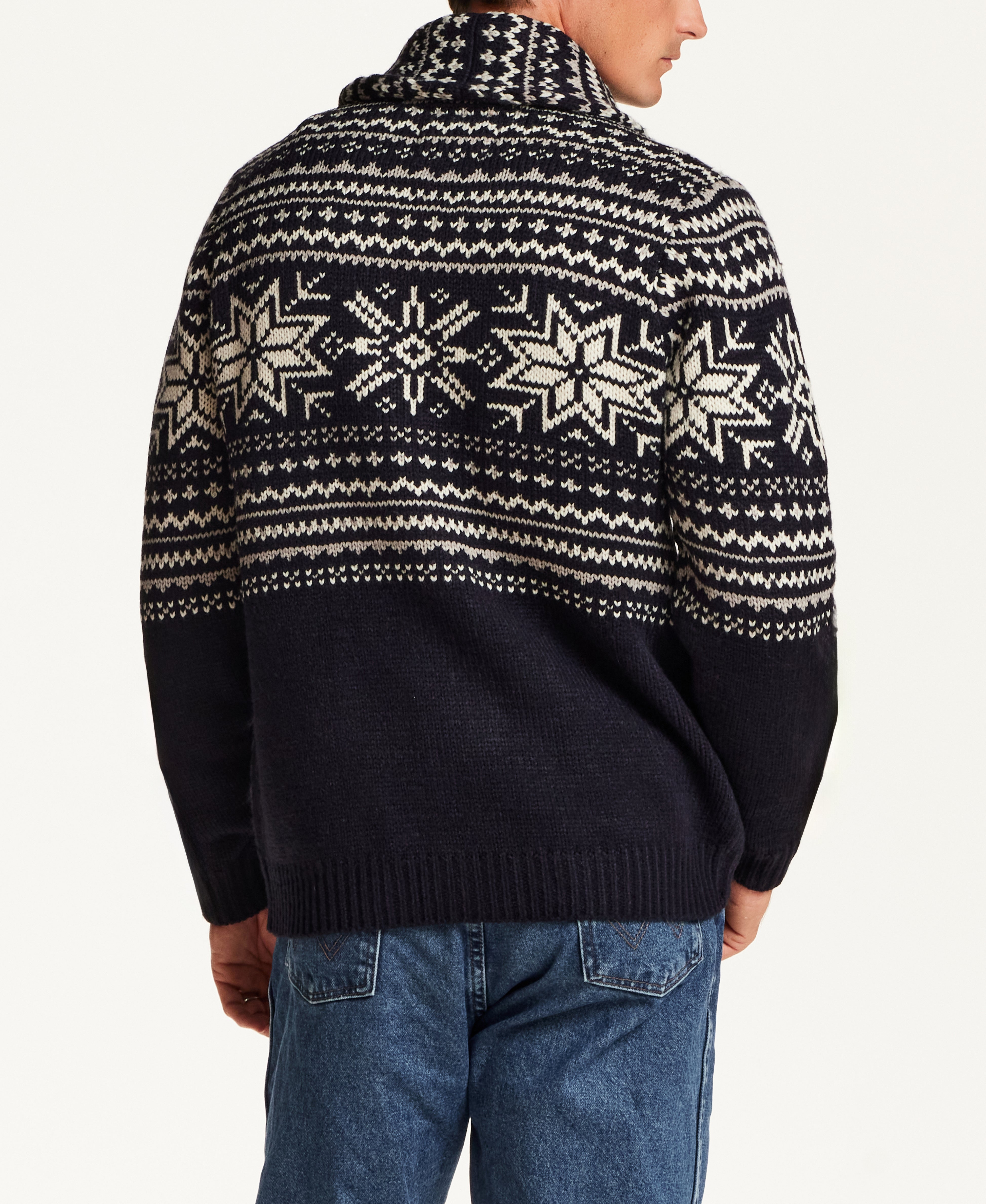 SNOWFLAKE SHAWL COLLAR SWEATER JACKET in NAVY (F2640939WV)