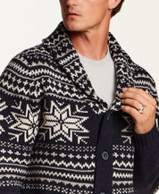 SNOWFLAKE SHAWL COLLAR SWEATER JACKET in NAVY (F2640939WV)
