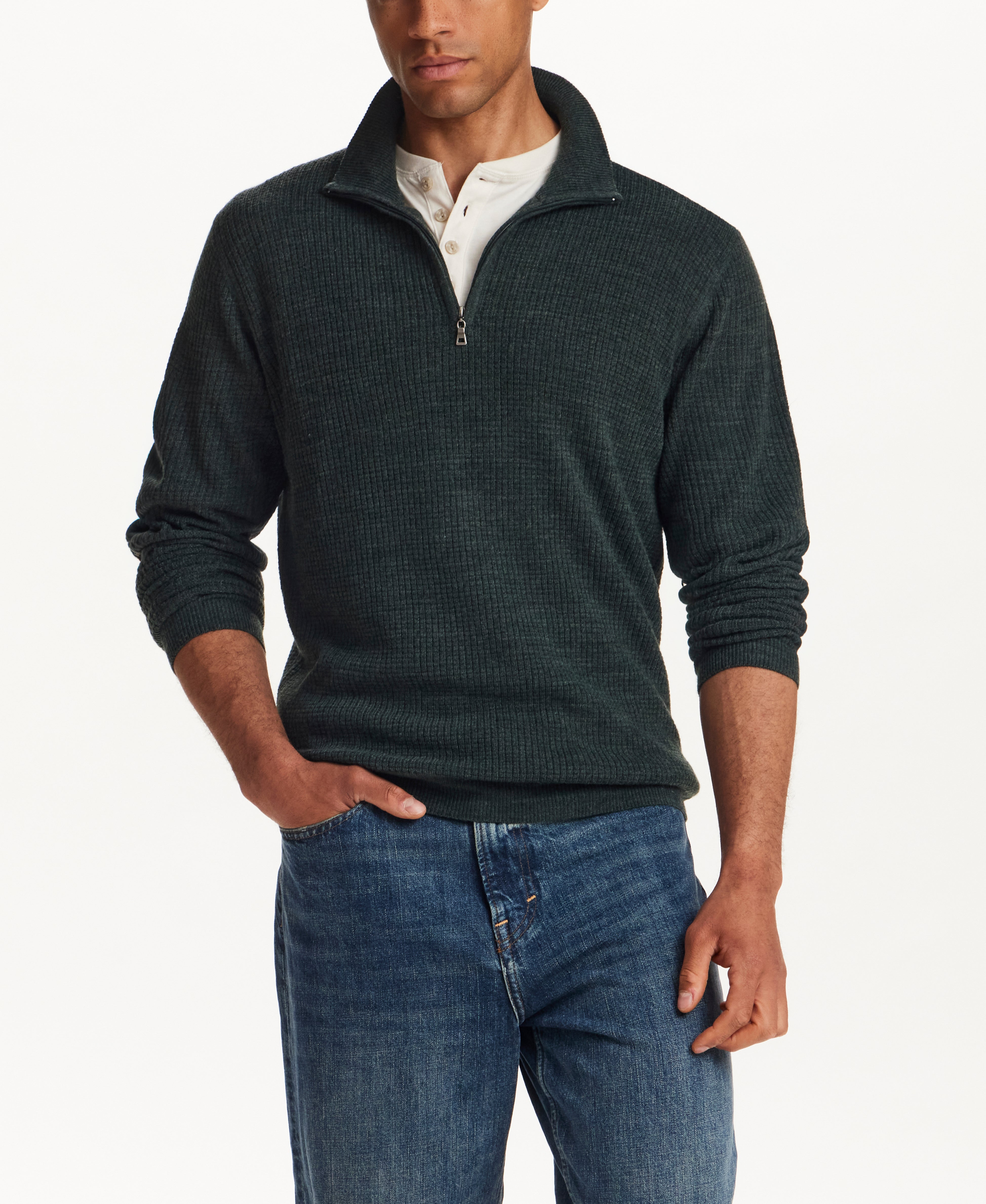 SOFT TOUCH ALLOVER TEXTURED QUARTER ZIP in EVERGREEN (F2640940WV)