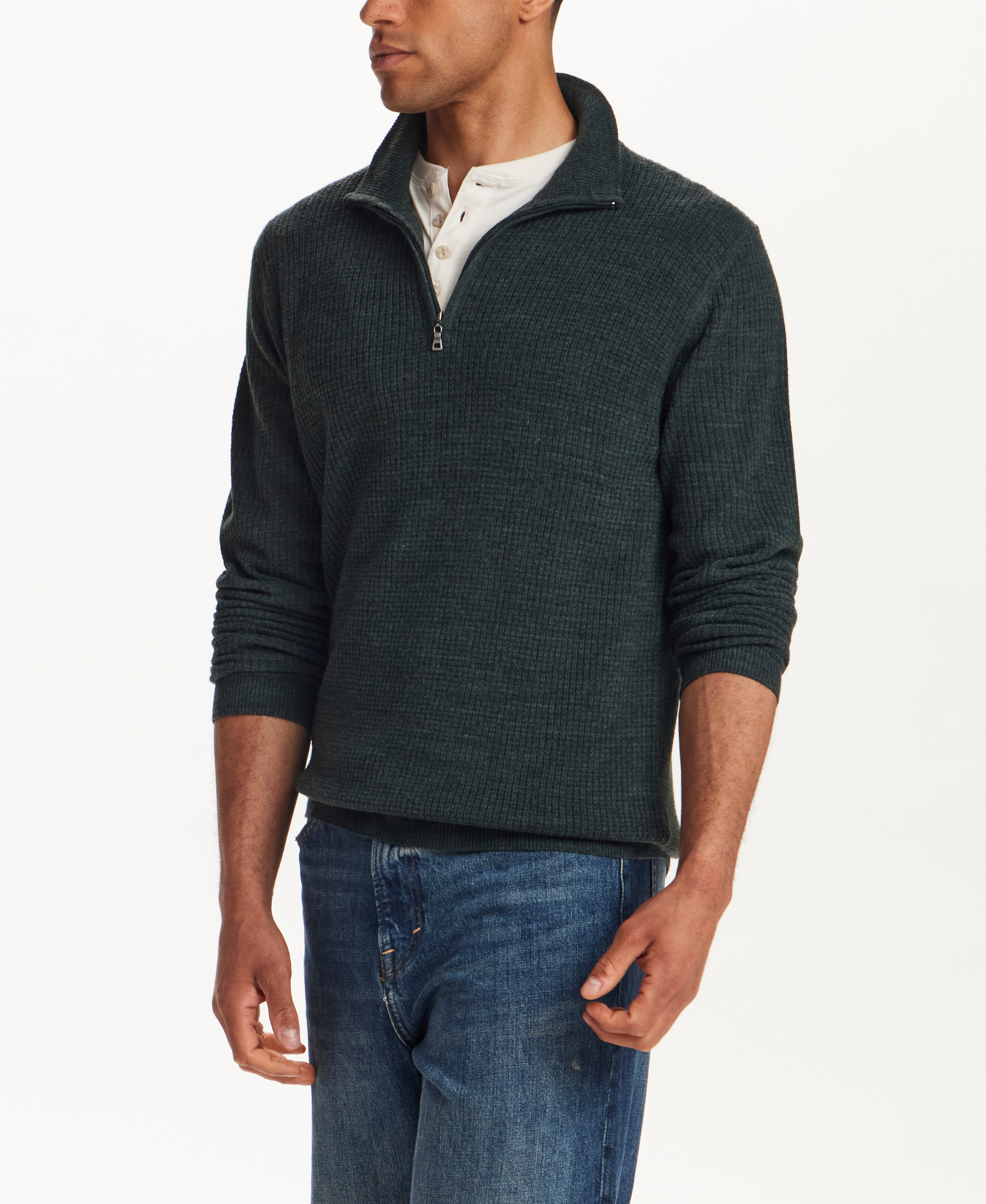 SOFT TOUCH ALLOVER TEXTURED QUARTER ZIP in EVERGREEN (F2640940WV)