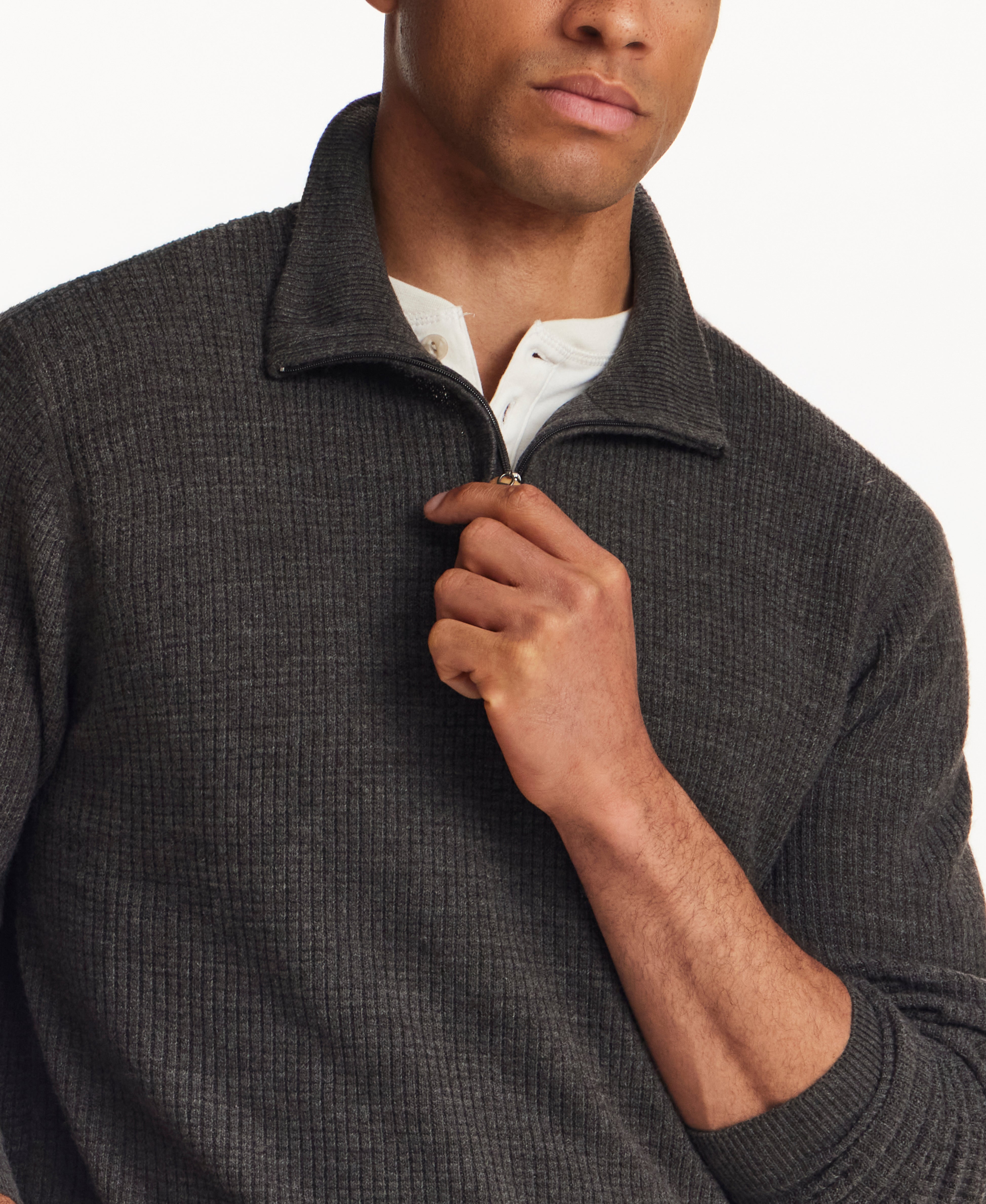 SOFT TOUCH ALLOVER TEXTURED QUARTER ZIP in PEWTER HEATHER (F2640940WV)