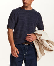 Stonewashed Dash Stitch Crewneck Sweater in Maritime Blue