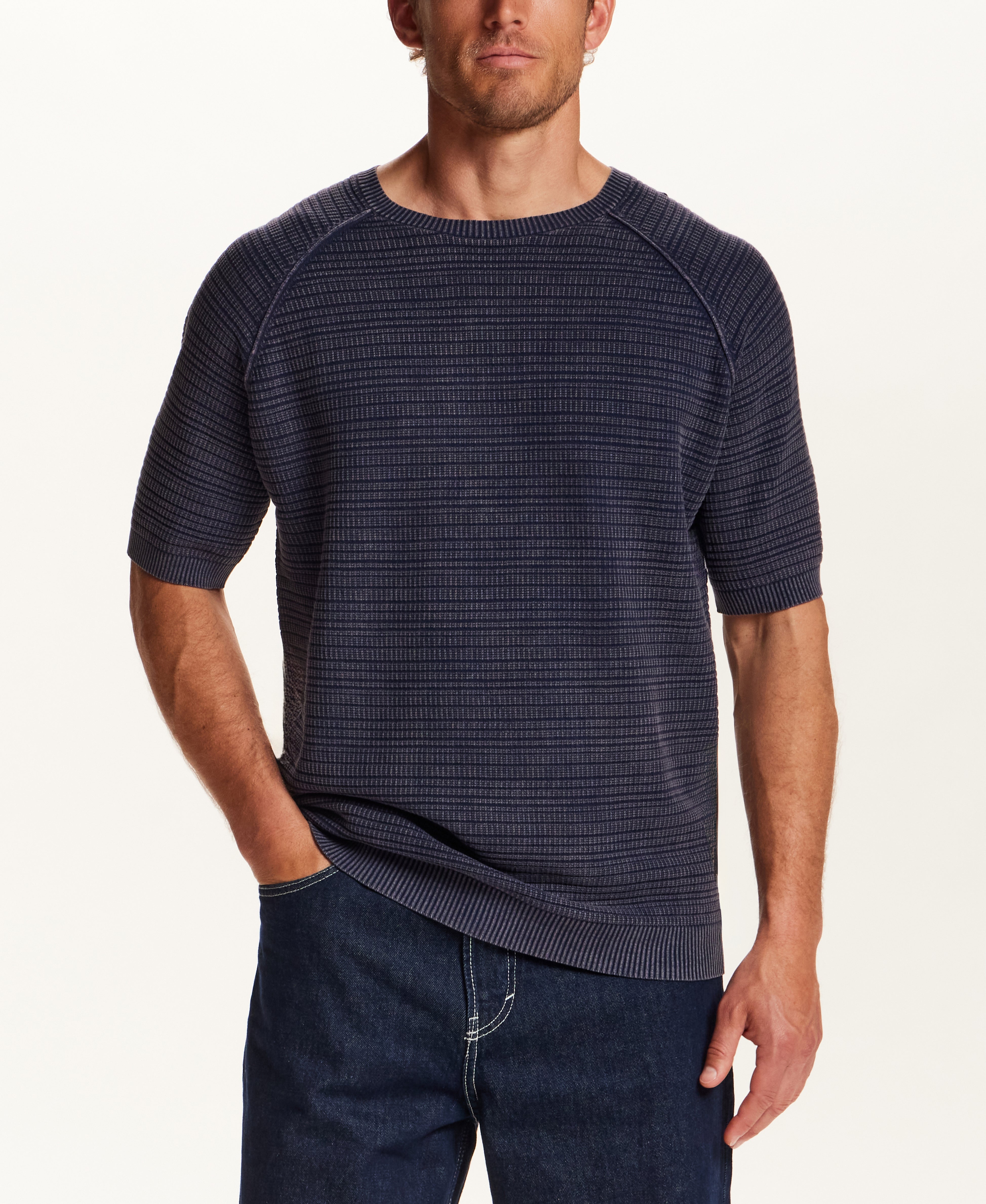 Stonewashed Dash Stitch Crewneck Sweater in Maritime Blue