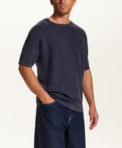 Stonewashed Dash Stitch Crewneck Sweater in Maritime Blue