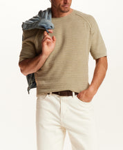 Stonewashed Dash Stitch Crewneck Sweater in Vintage Khaki