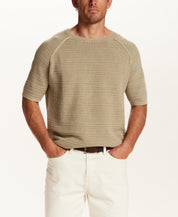 Stonewashed Dash Stitch Crewneck Sweater in Vintage Khaki
