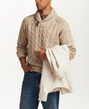 FISHERMAN CABLE KNIT PULLOVER SWTR in BEIGE (F2640942WV)