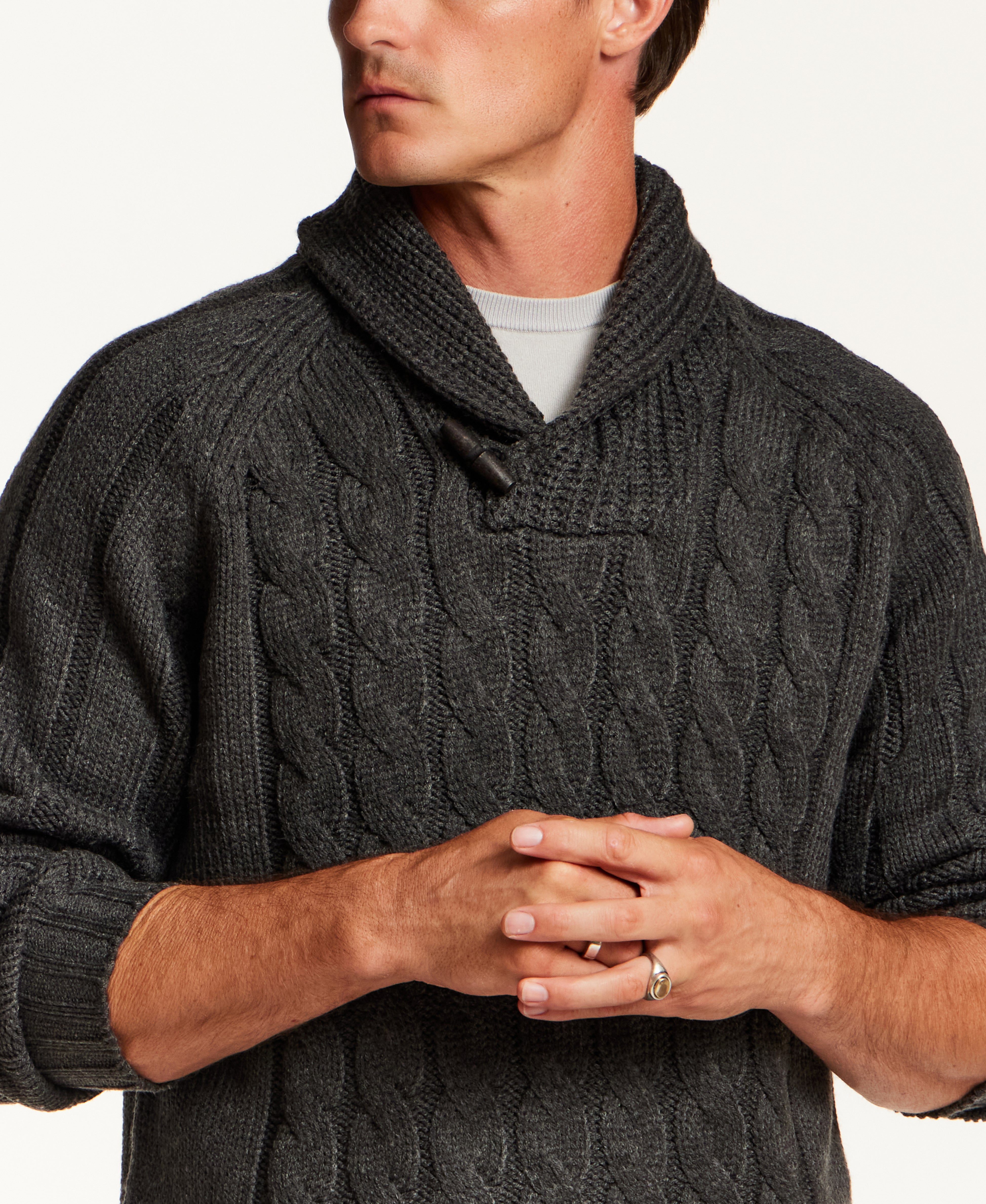 Marled Fisherman Sweater in Charcoal Heather