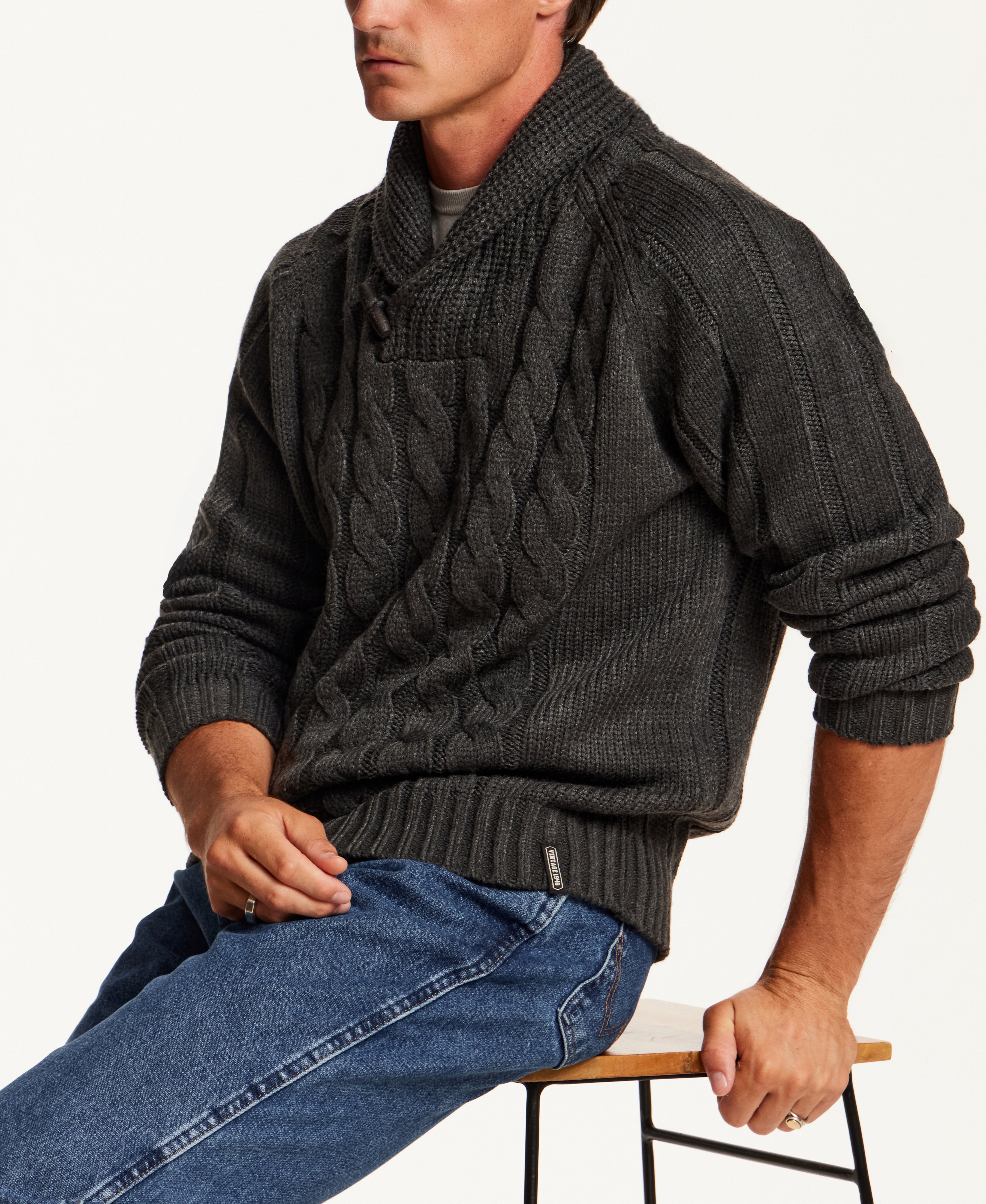 Marled Fisherman Sweater in Charcoal Heather
