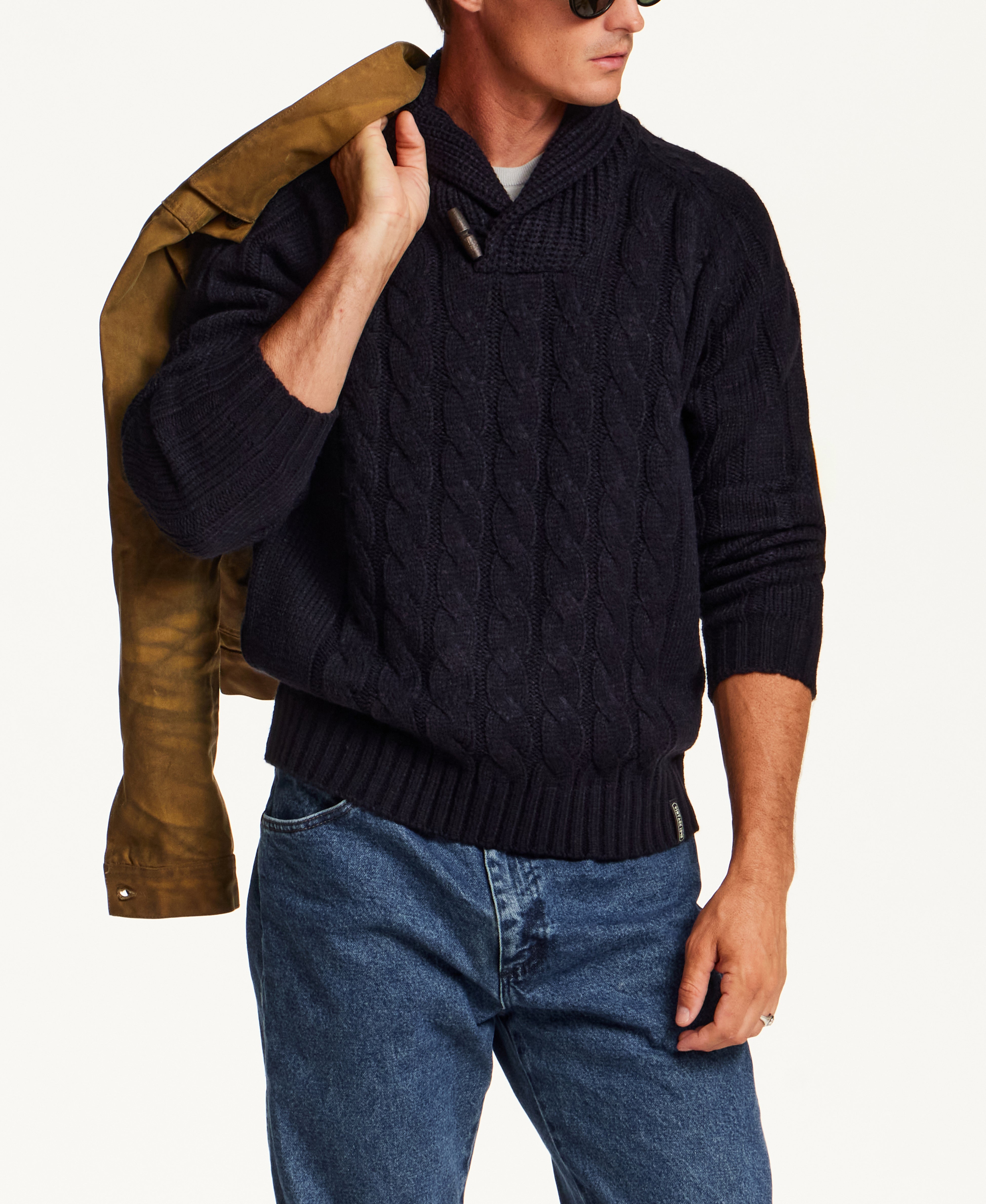 Marled Fisherman Sweater in Navy