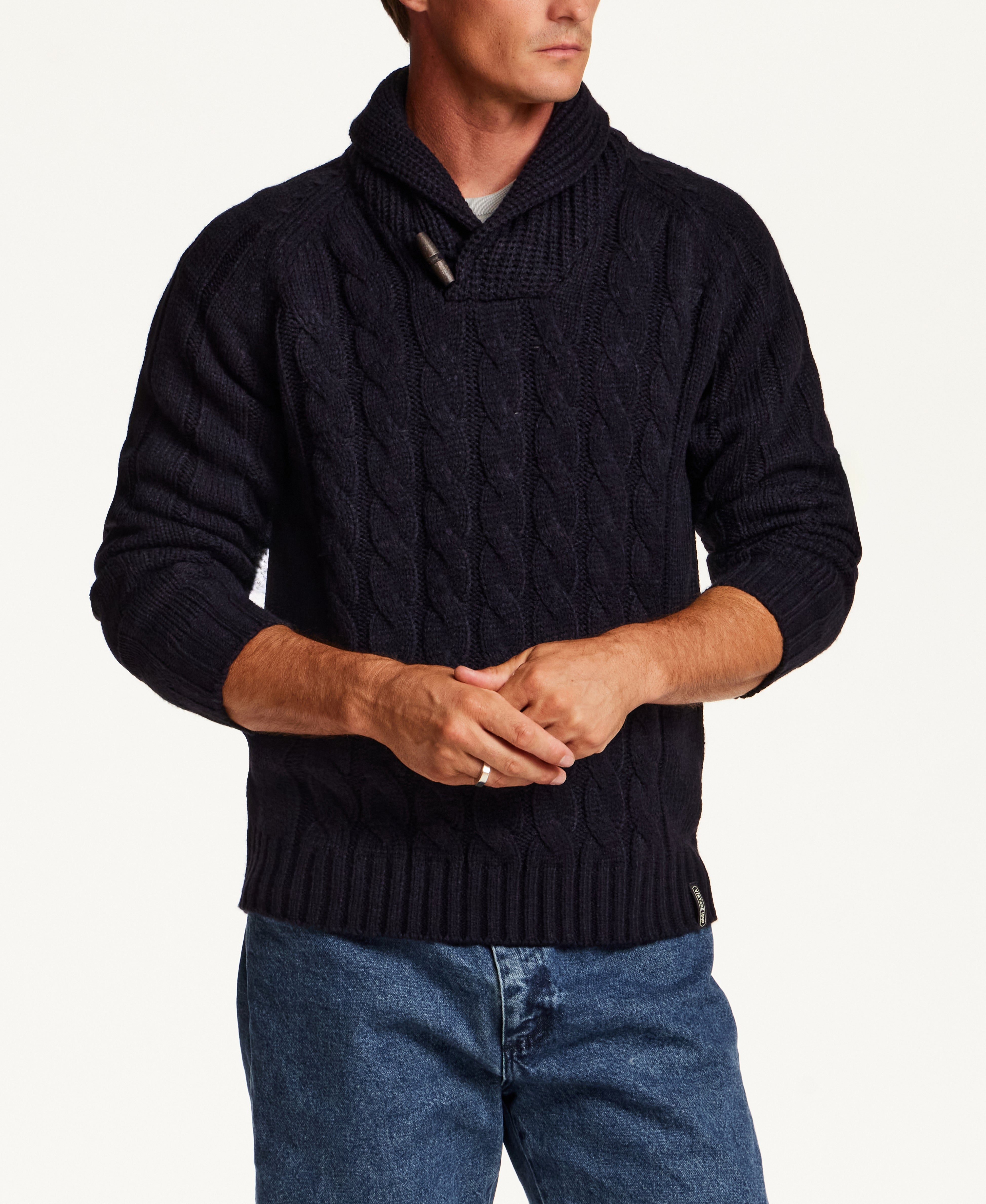 Marled Fisherman Sweater in Navy