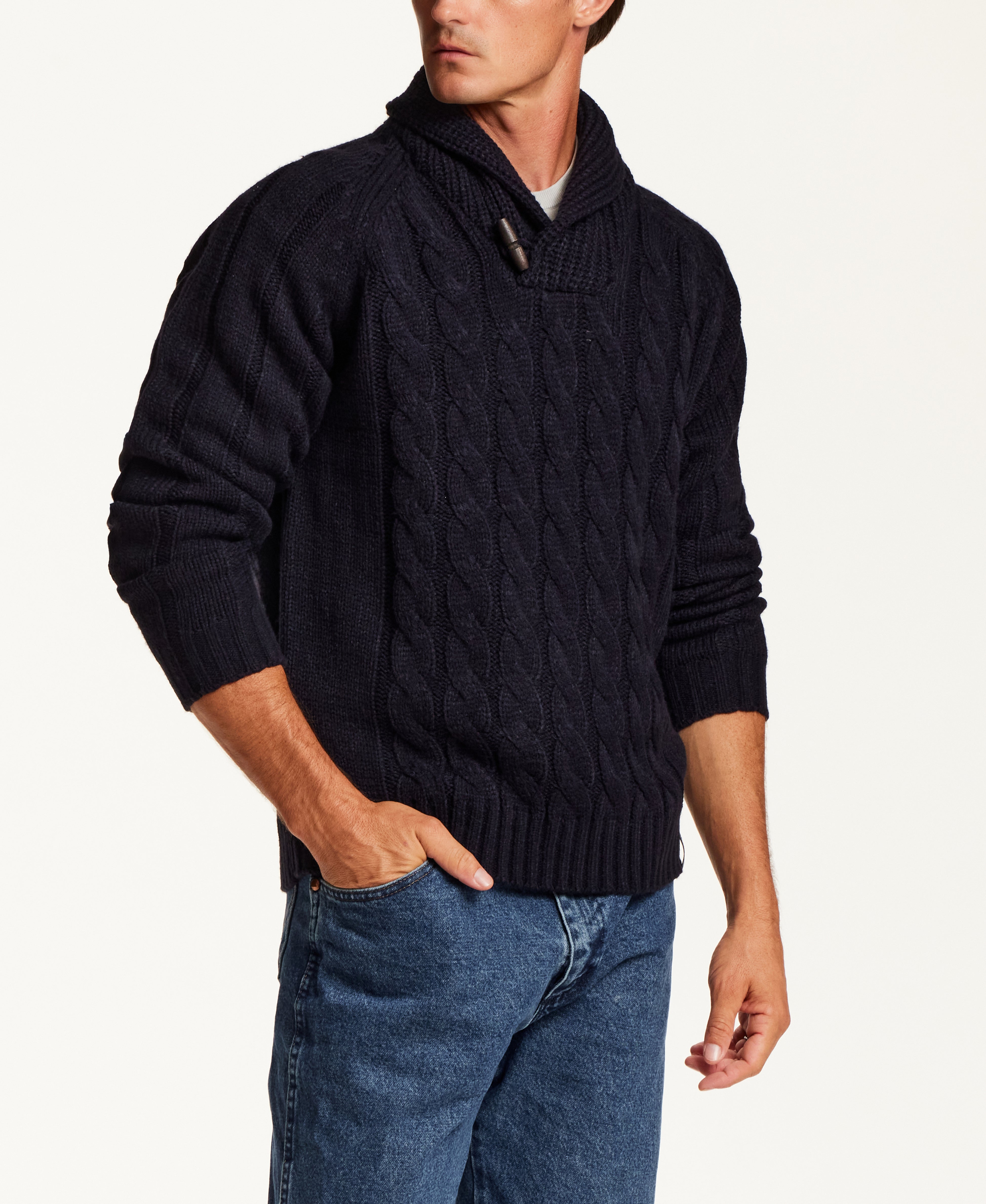 Marled Fisherman Sweater in Navy