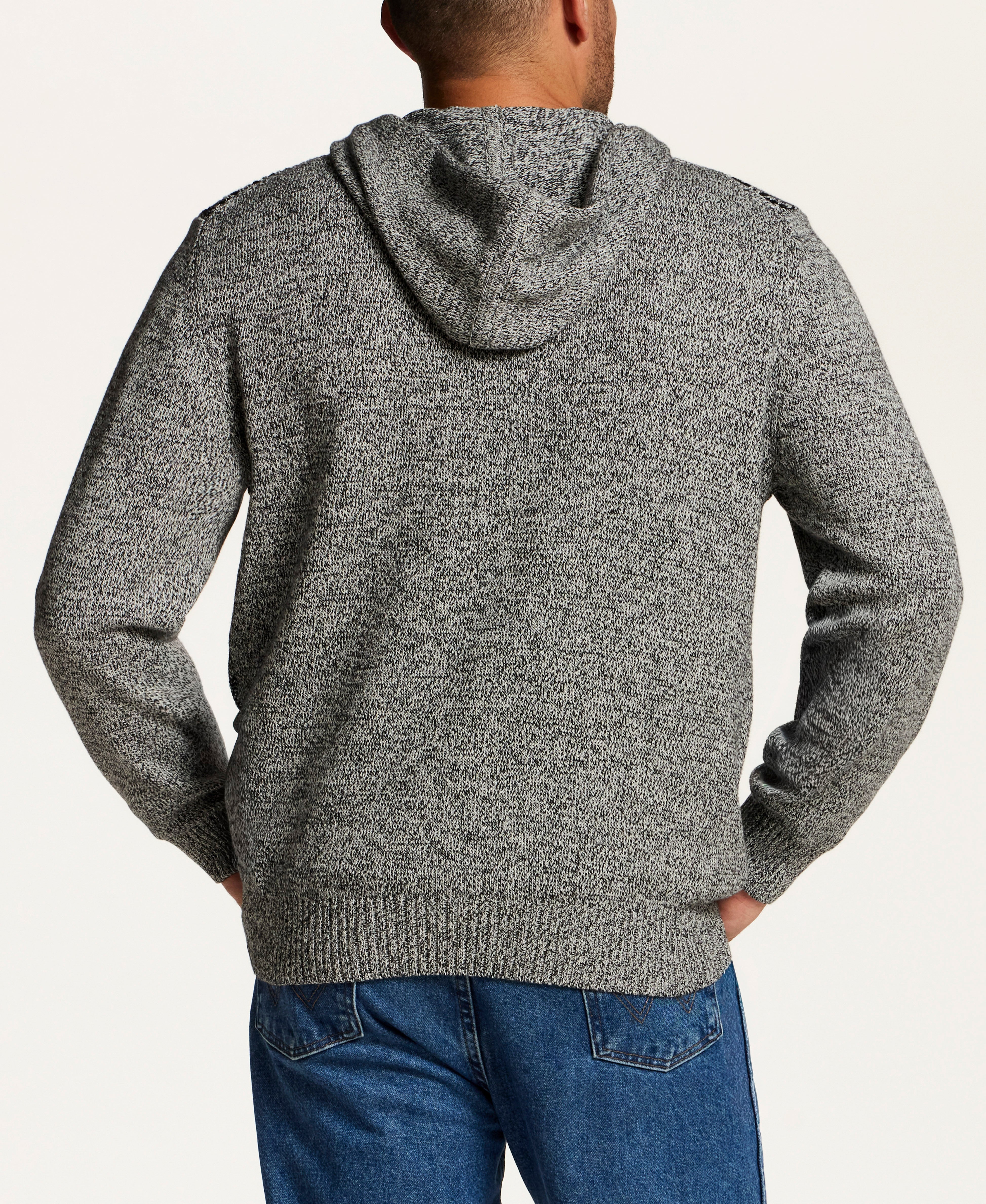 Marled Fair Isle Hooded Sweater in Grey