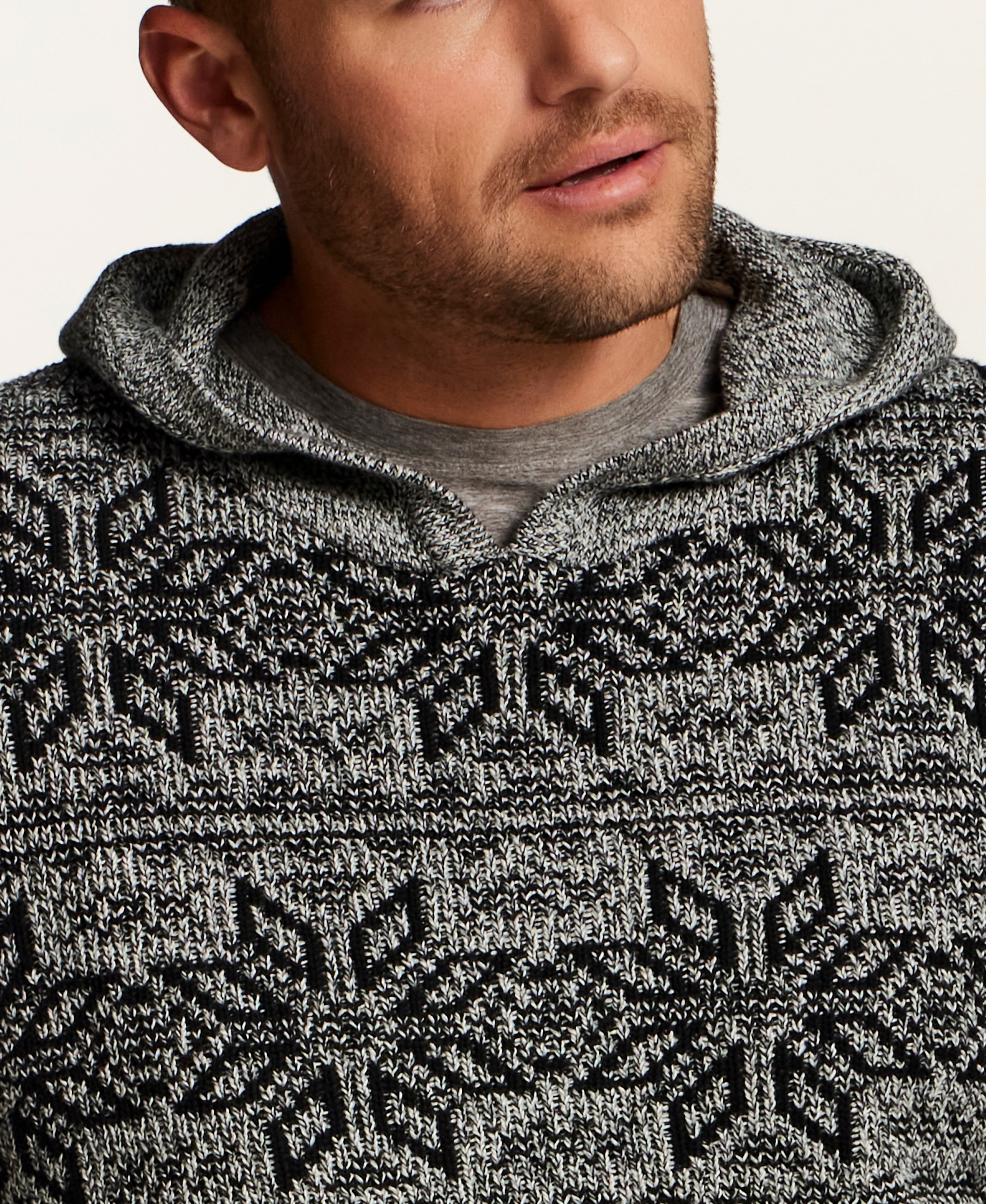 Marled Fair Isle Hooded Sweater in Grey