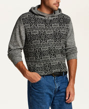 Marled Fair Isle Hooded Sweater in Grey