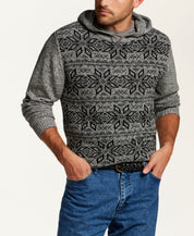 Marled Fair Isle Hooded Sweater in Grey