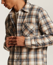 Sherpa-Lined Plaid Shirt Jacket in Wheat
