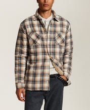 Sherpa-Lined Plaid Shirt Jacket in Wheat