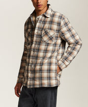 Sherpa-Lined Plaid Shirt Jacket in Wheat