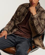 Sherpa-Lined Plaid Shirt Jacket in Wren Brown
