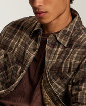 Sherpa-Lined Plaid Shirt Jacket in Wren Brown