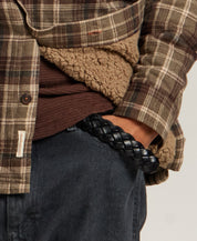 Sherpa-Lined Plaid Shirt Jacket in Wren Brown