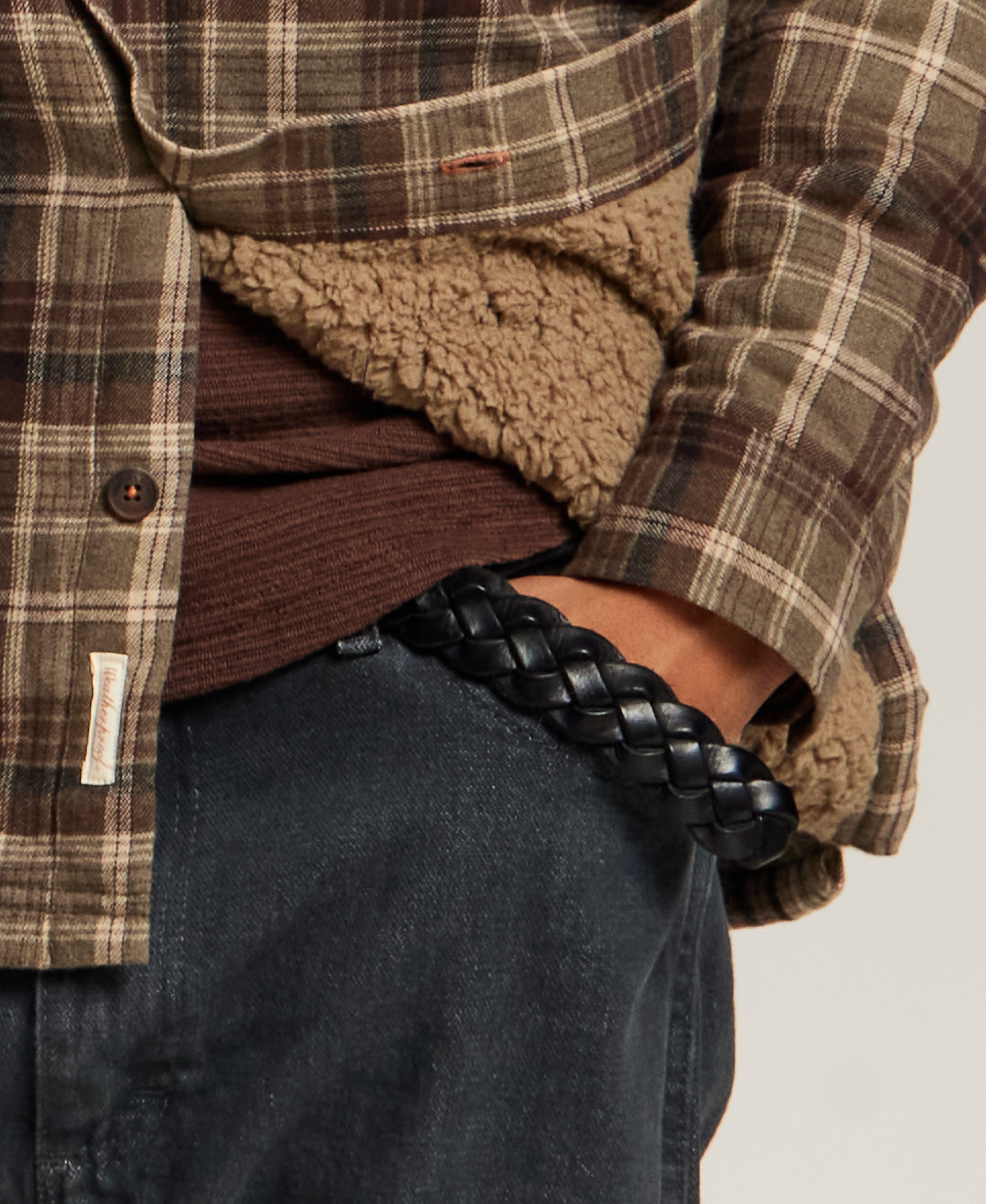 Sherpa-Lined Plaid Shirt Jacket in Wren Brown