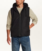 SHERPA LINED HOODED PUFFER VEST in BLACK (F2670383WV)
