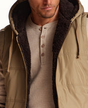 The Trailside Sherpa-Lined Hooded Vest in Elmwood Khaki