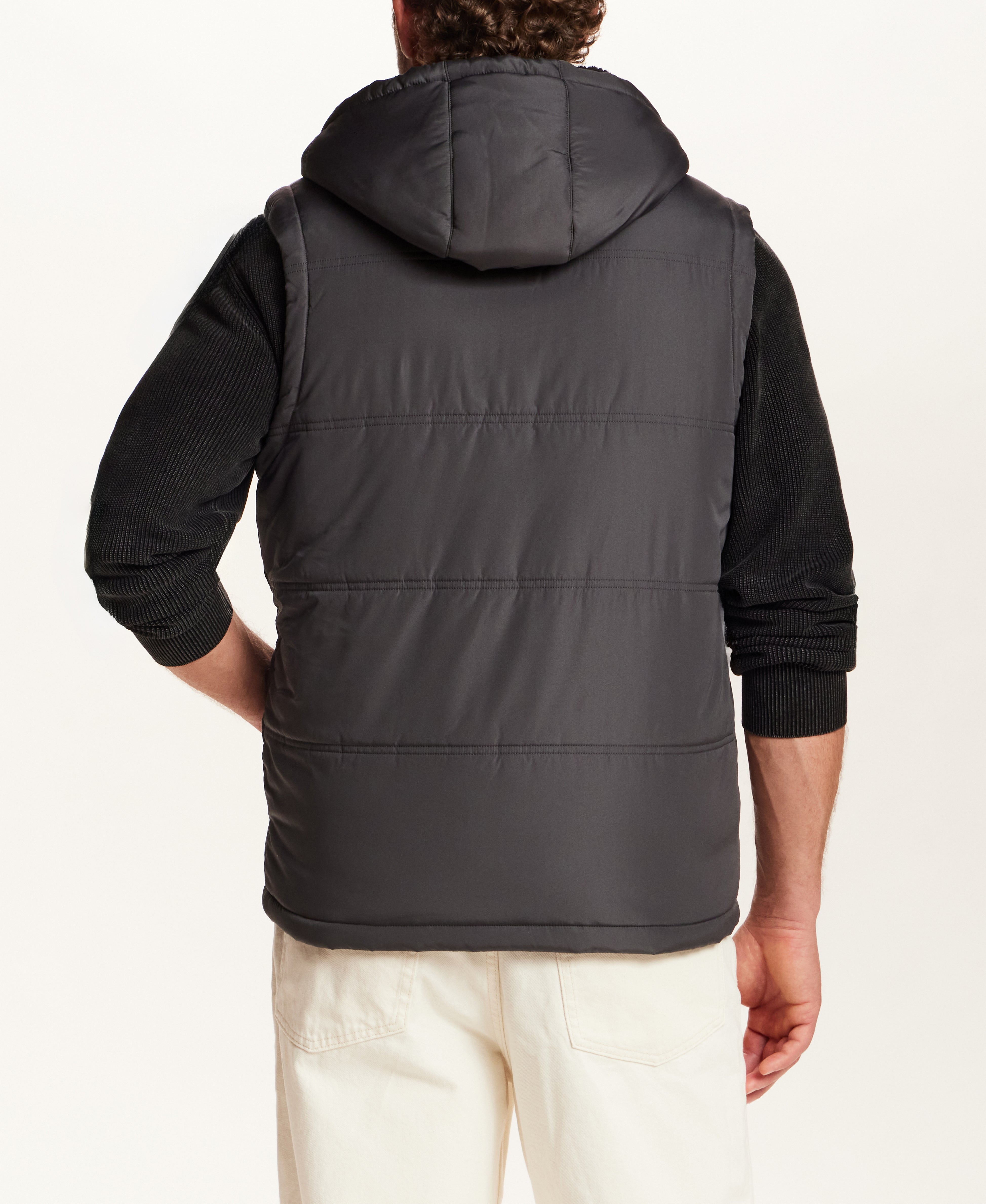 SHERPA LINED HOODED PUFFER VEST in FORGED IRON (F2670383WV)