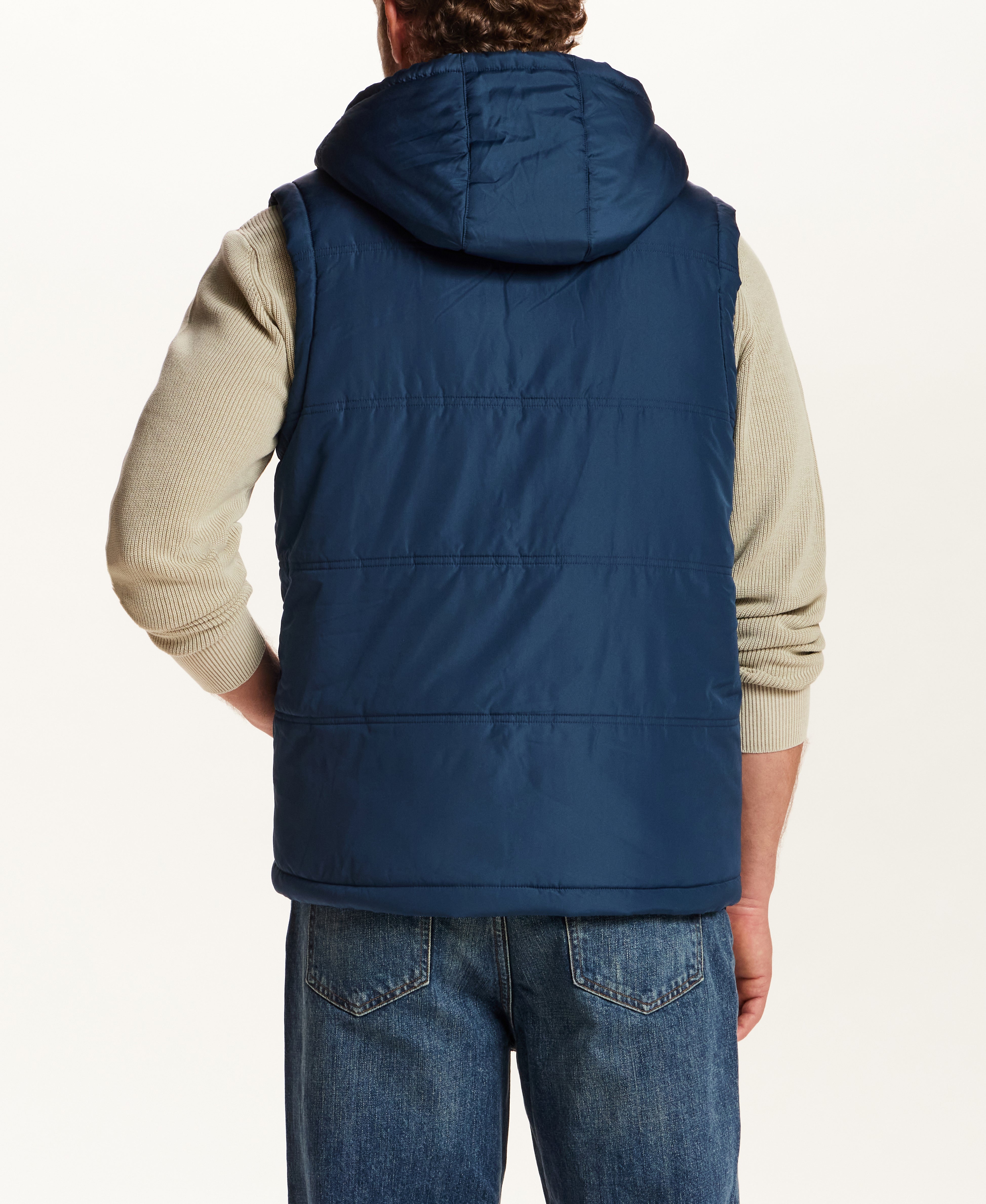 SHERPA LINED HOODED PUFFER VEST in INSIGNIA BLUE (F2670383WV)