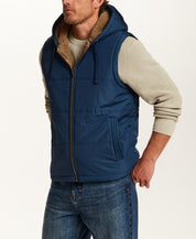 SHERPA LINED HOODED PUFFER VEST in INSIGNIA BLUE (F2670383WV)