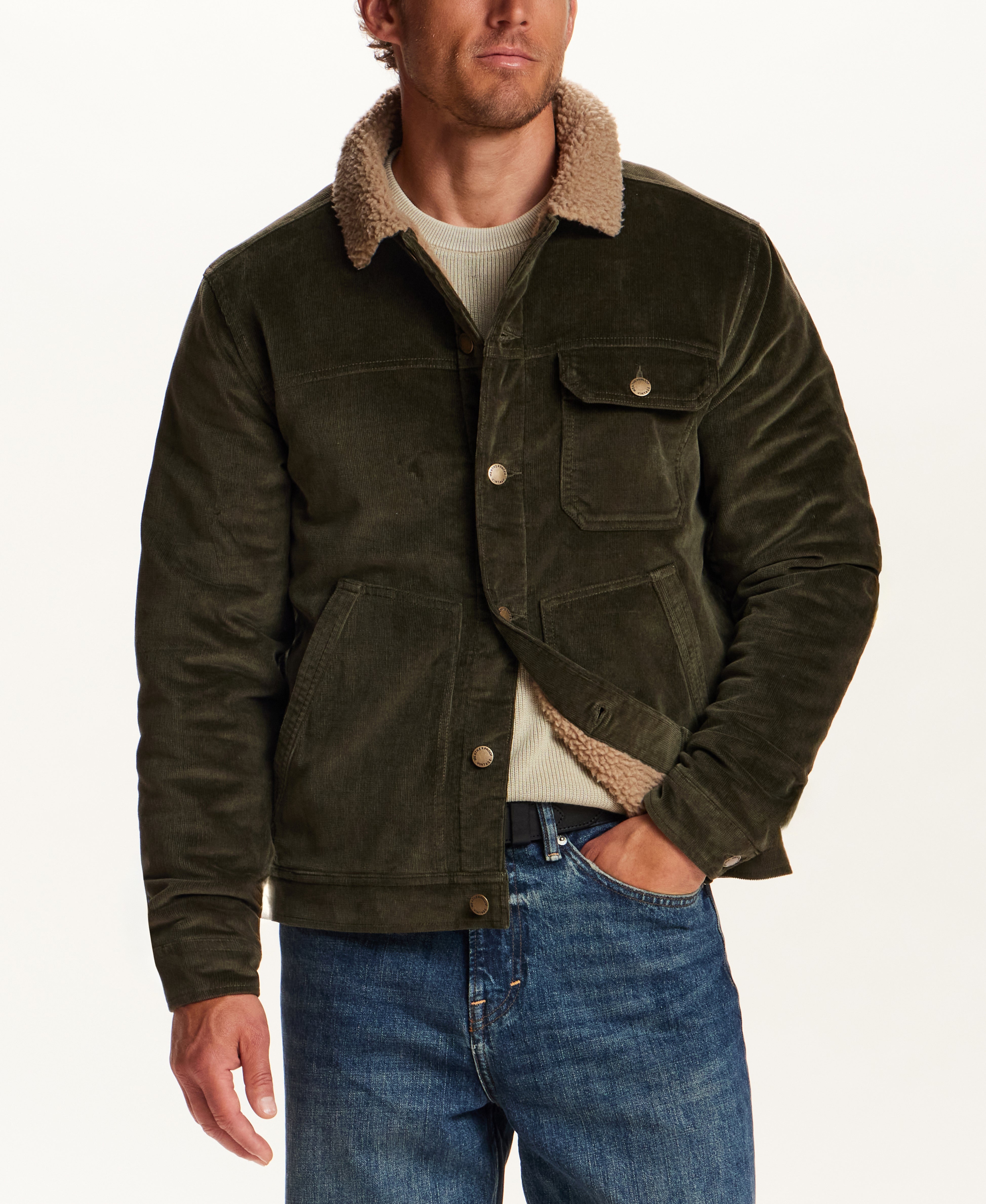BERBER LINED CORD TRUCKER in FOREST NIGHT (F2670645WV)