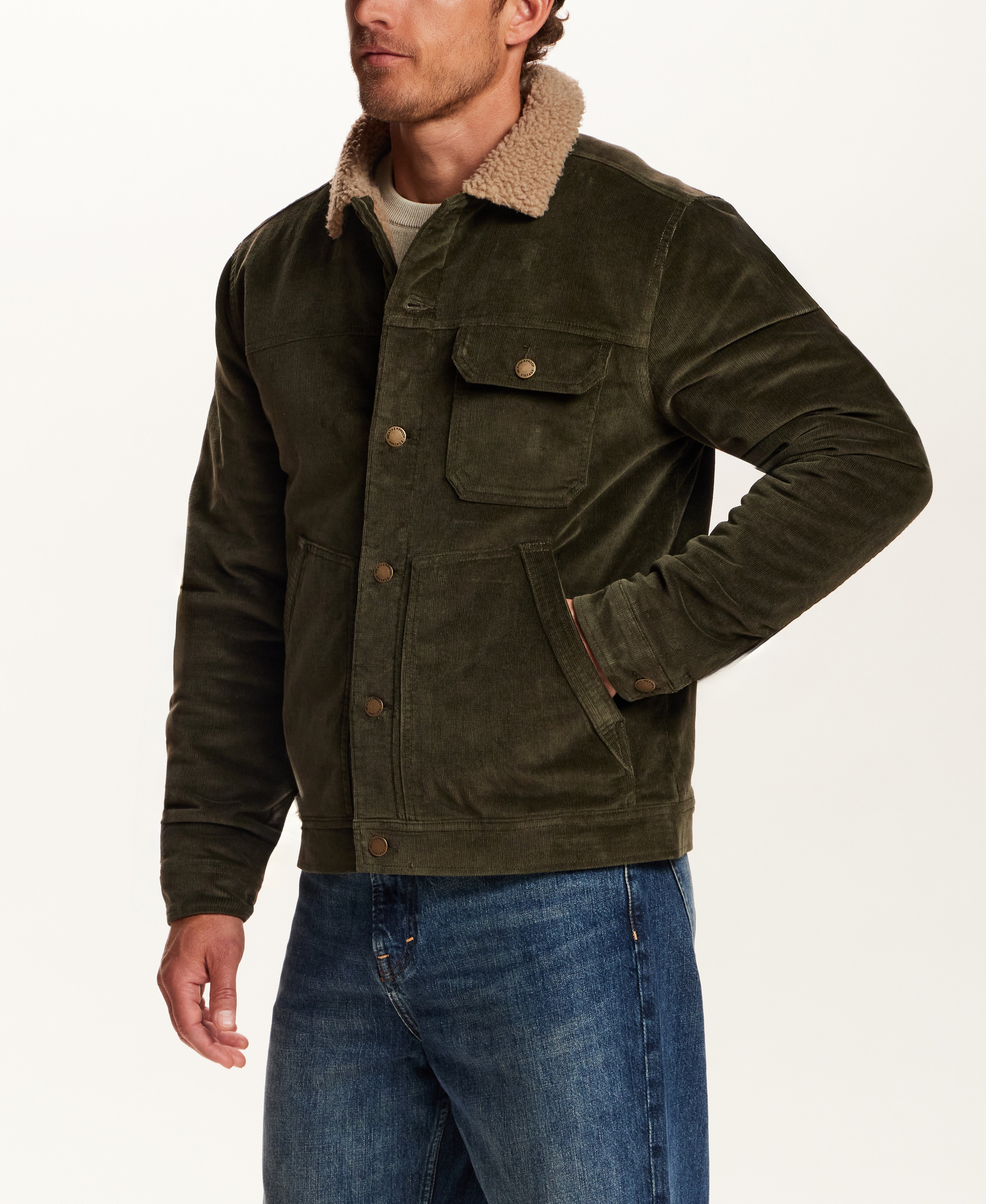 BERBER LINED CORD TRUCKER in FOREST NIGHT (F2670645WV)