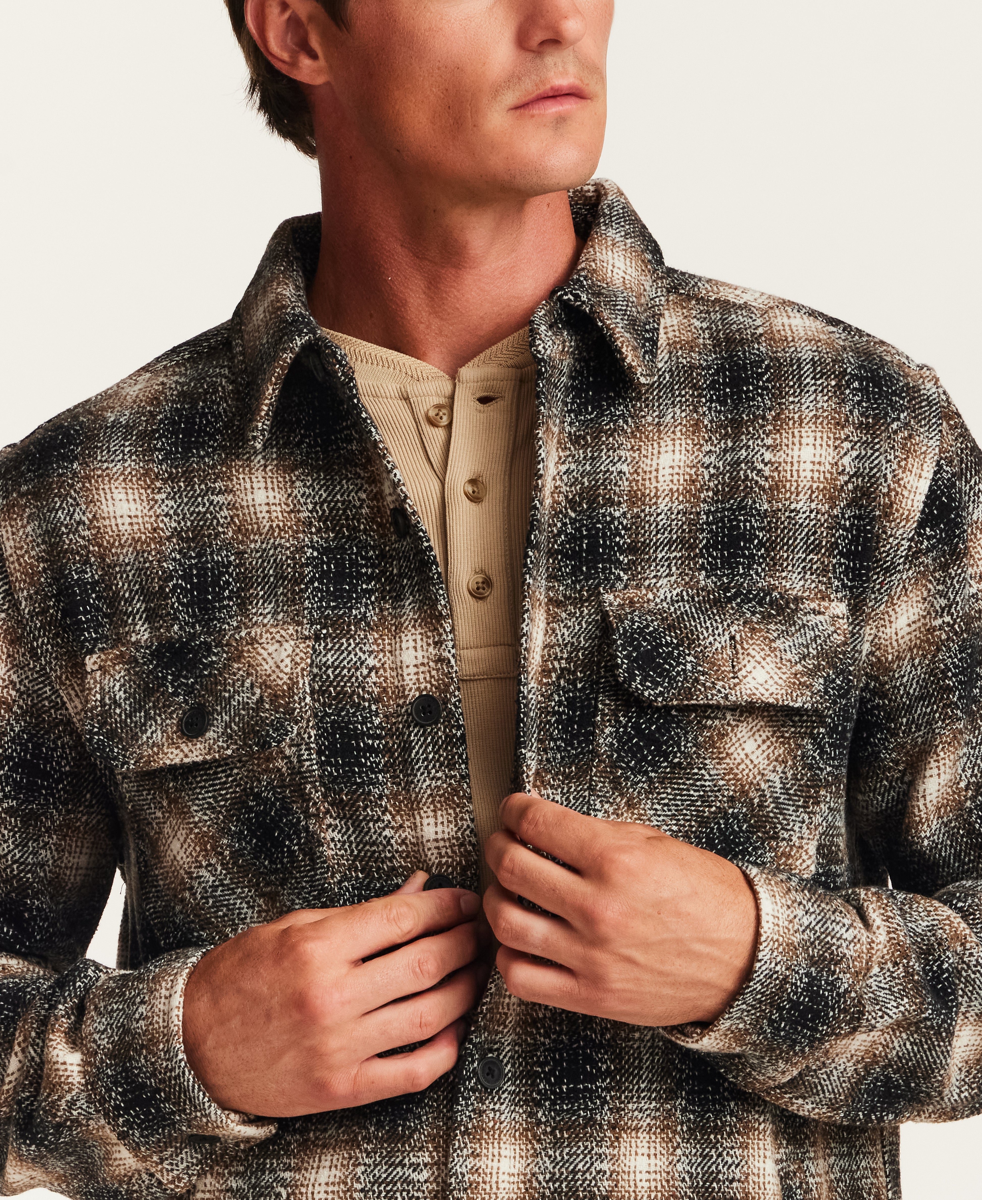 The Lodge Plaid Shirt Jacket in Mocha Black
