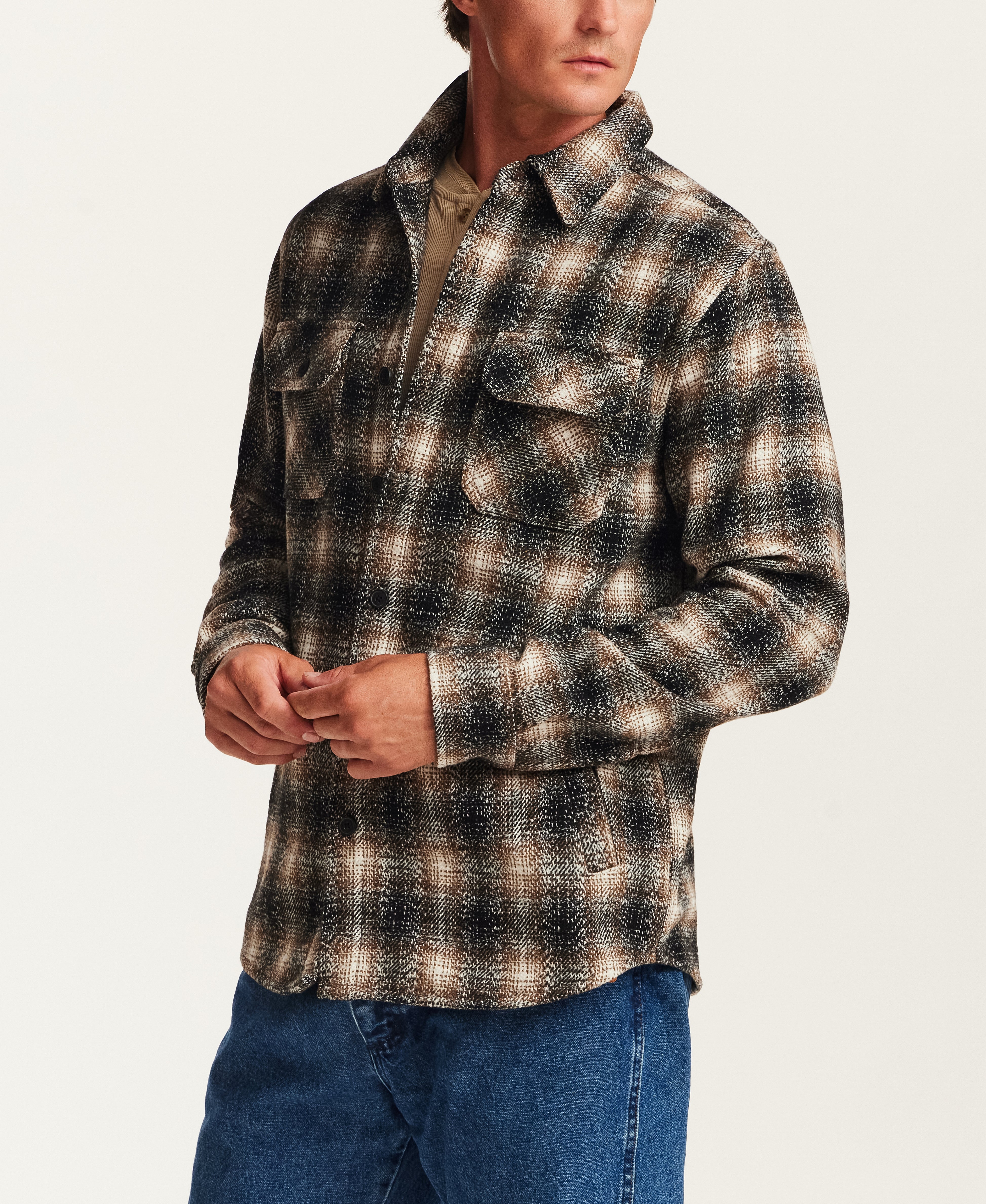 The Lodge Plaid Shirt Jacket in Mocha Black
