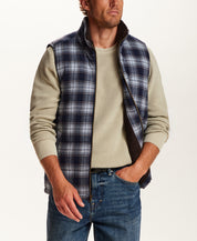 The Ridge Plaid Sherpa Vest in Nordic Navy